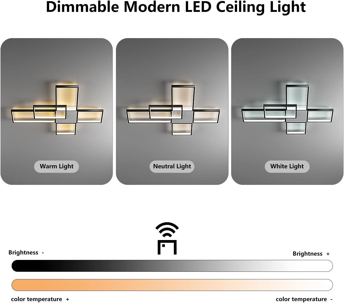 Modern Black Aluminum LED Square Ceiling Light with Remote