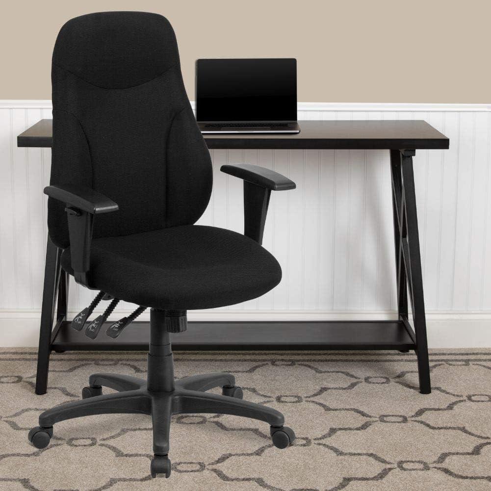 High Back Black Fabric Ergonomic Swivel Task Chair with Adjustable Arms