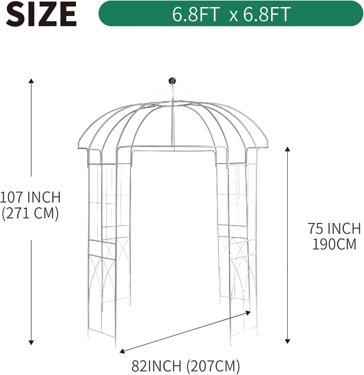 SCENDOR 107' H x82' W White Garden Iron Arch Arbor Gazebo, Ideal for Climbing Plants Outdoor, Wedding Arches Ceremony, 32LB