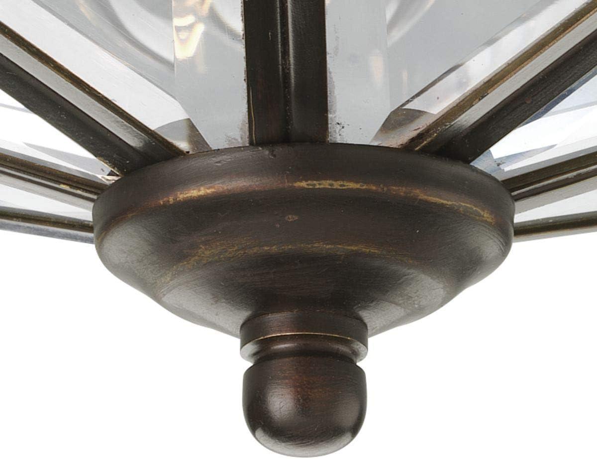 Progress Lighting, Hide-a-lite Iii, 3-Light Flush Mount, Antique Bronze, Clear Beveled Glass, Brass Material