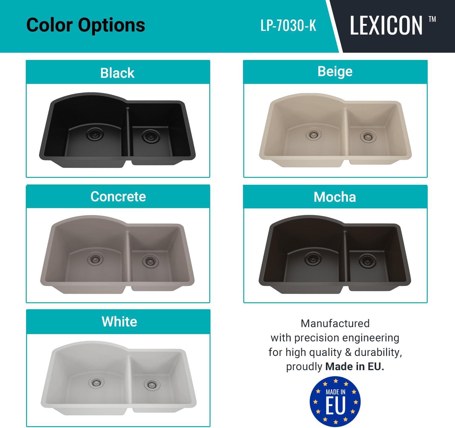 32" x 20" Quartz Kitchen Sink, 70/30 Double Bowl Sink, Drop-in Sink, Undermount Sink, Granite Kitchen Sink, with 2 Steel Grids and Basket Strainer, Disposal Flange