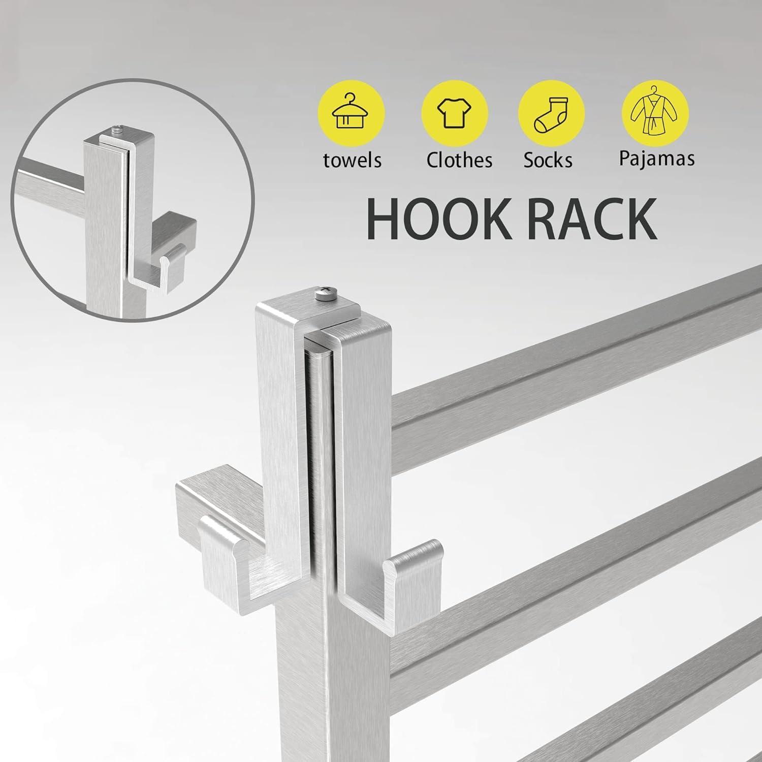 P&Bhusri Towel Warmer, 10-Bar Heated Towel Rack for Bathroom, Electric Towel Warmer with Timer & Temperature Multi-Level Adjustments, Brushed, Plug-in/Hard-Wired