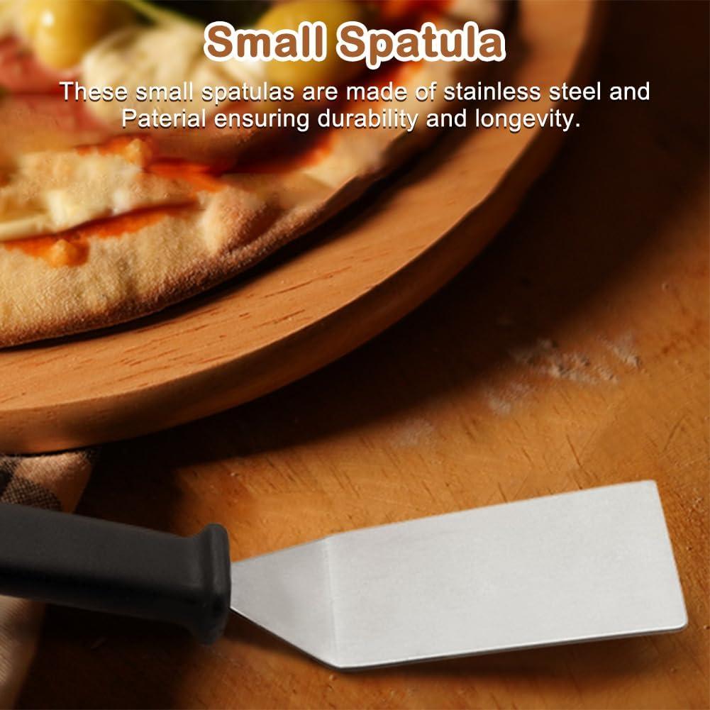 2 Pieces Small Spatula Set, Stainless Steel Mini Serving Spatula for Kitchen Use, Flipping or Cooking for Brownie, Cookie, Lasagna, Pancakes & Cake(Black+Silver)