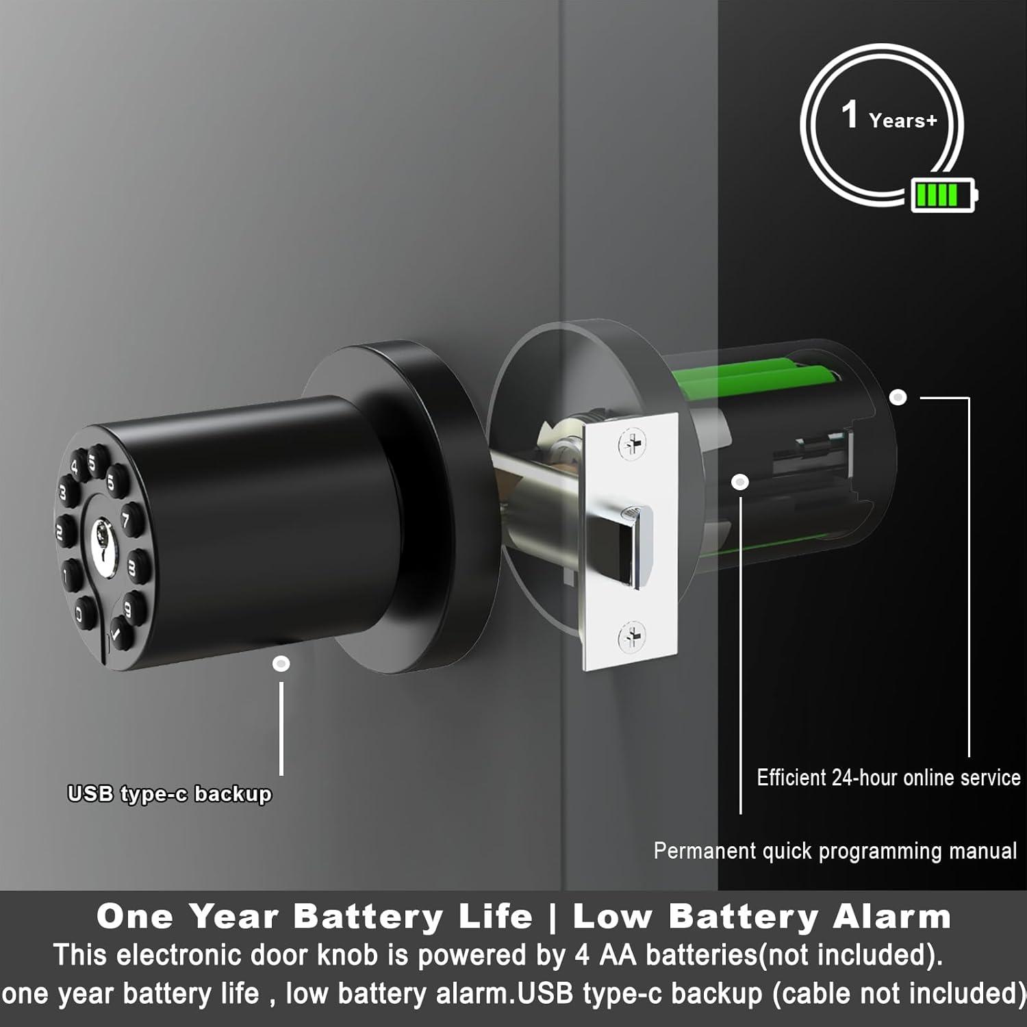 Keypad Door Handle With Key, Keyless Code Entry Lock, Automatic Lock, 50 User Codes, Easy To Install, Suitable For Home, Office, Hotel, Bedroom, Garage, No Door Latch