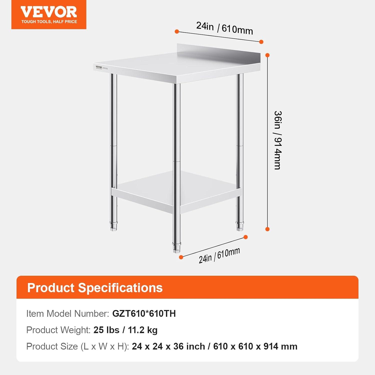 Adjustable Height Stainless Steel 24'' x 24'' Work Table