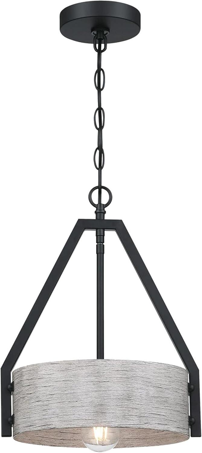 Callowhill 12" Matte Black & Antique Ash Wood Drum Pendant Light