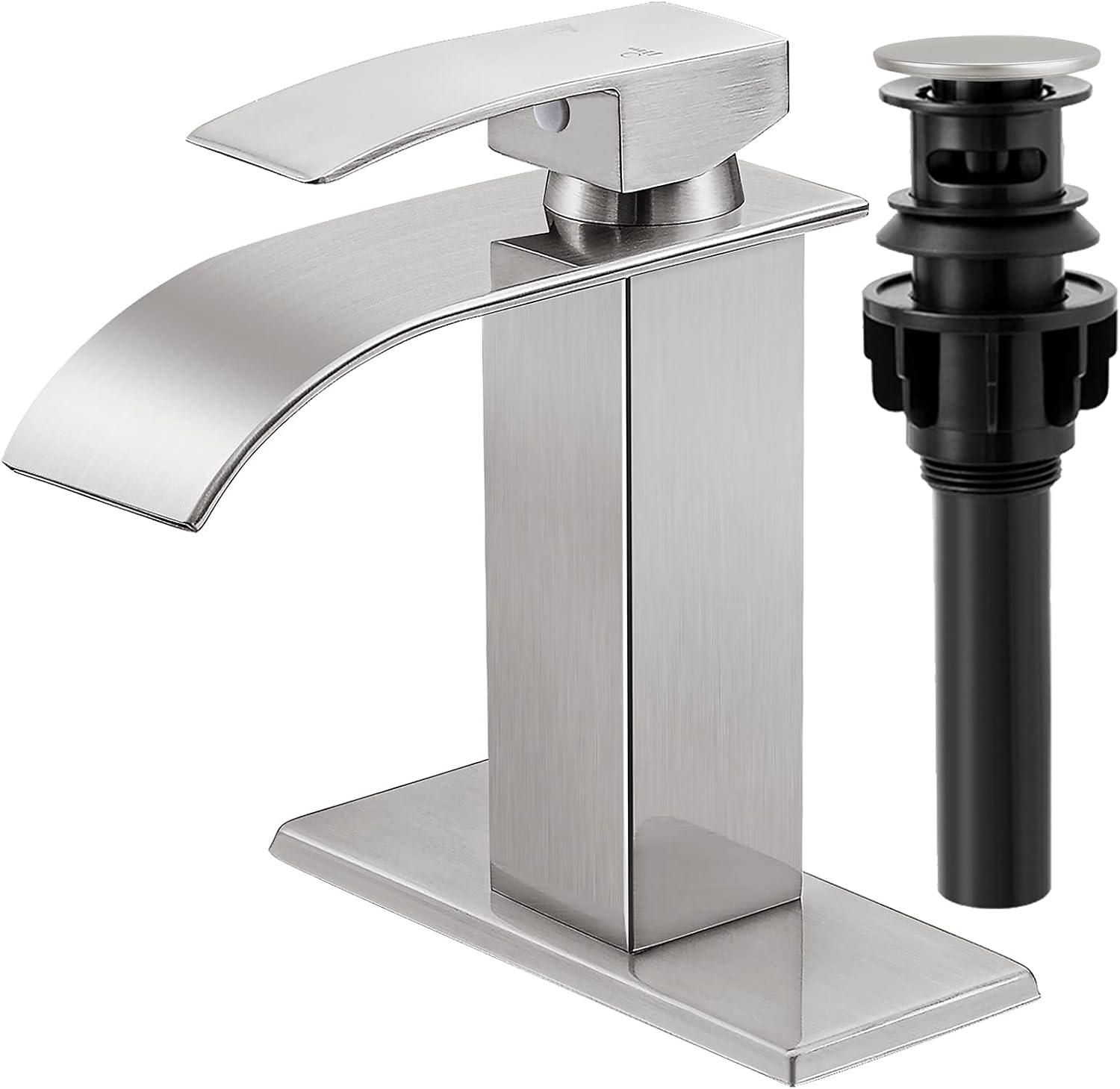 Brushed Nickel Single Handle Waterfall Bathroom Faucet