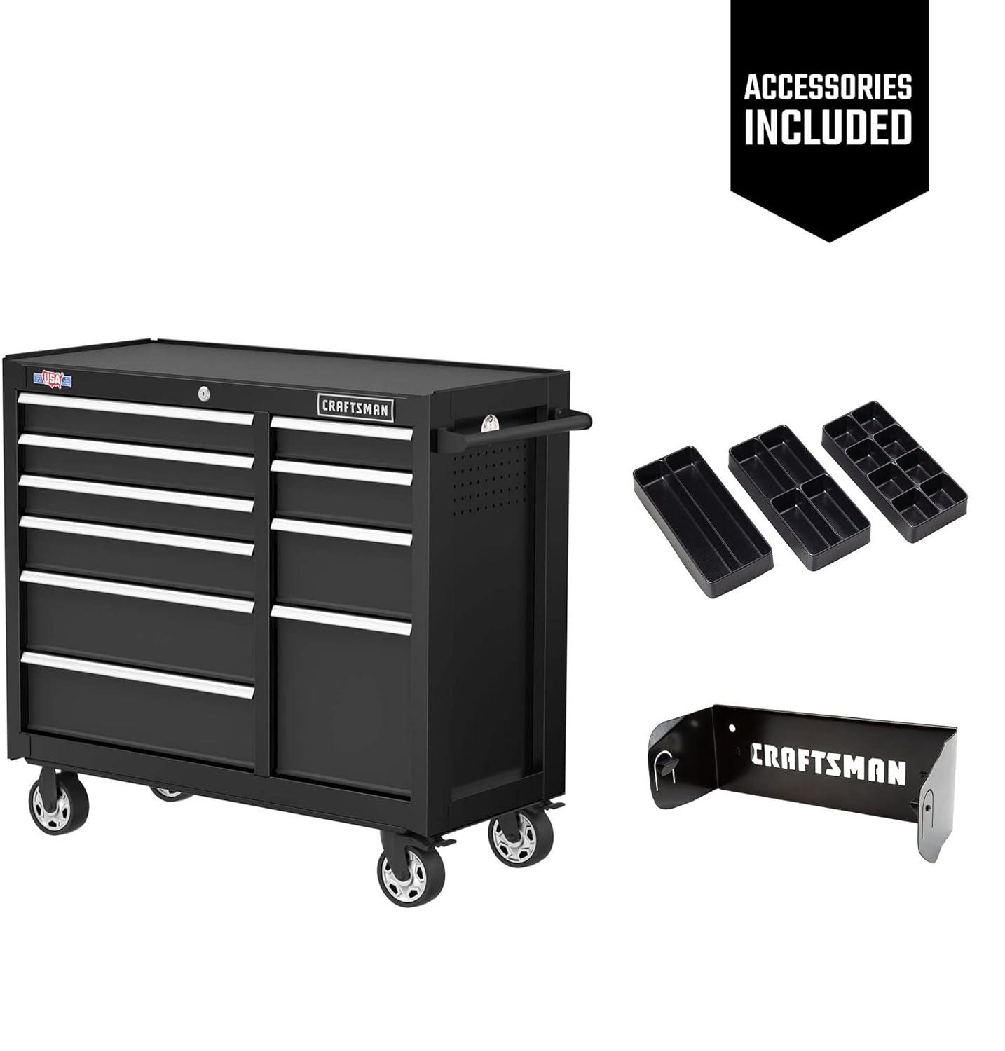 Black 41" Rolling Steel Tool Cabinet with 10 Drawers