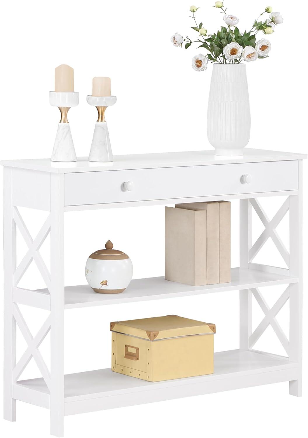 Convenience Concepts Oxford 1 Drawer Console Table with Shelves, White