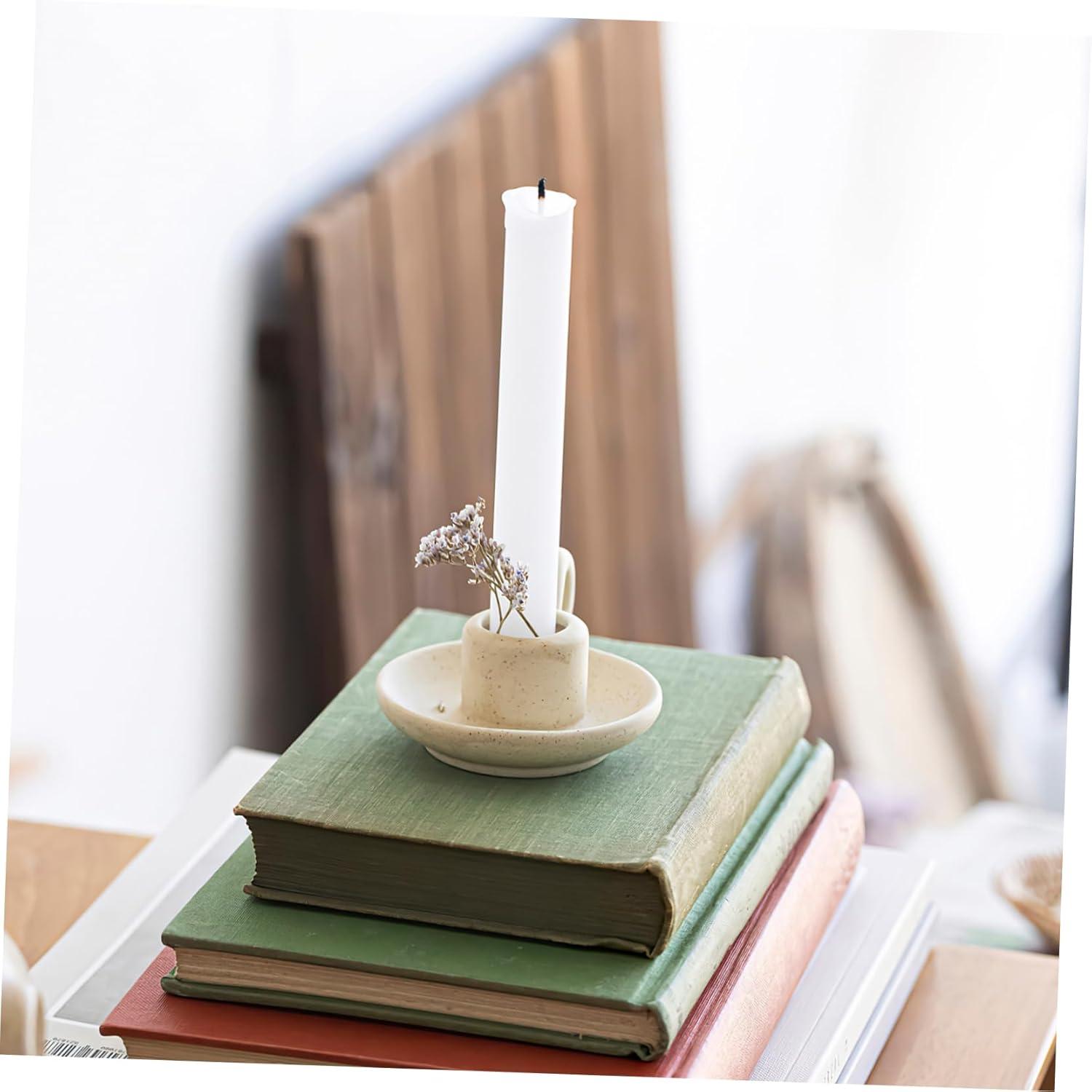 2Pcs Ceramic Candlestick Nordic Style Candleholder Desktop Candle Stand