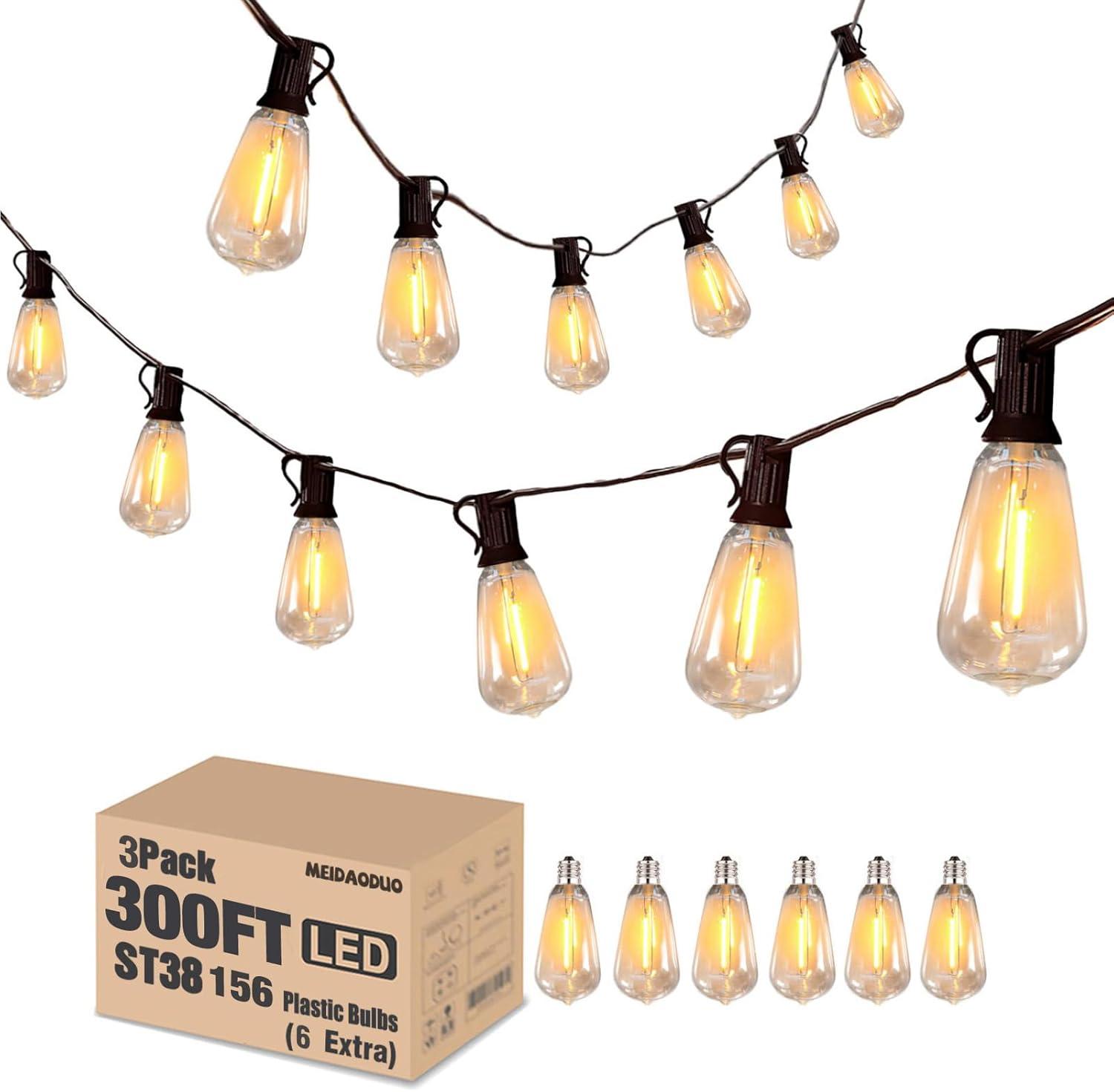 300FT Brown LED Outdoor String Lights with Shatterproof Bulbs