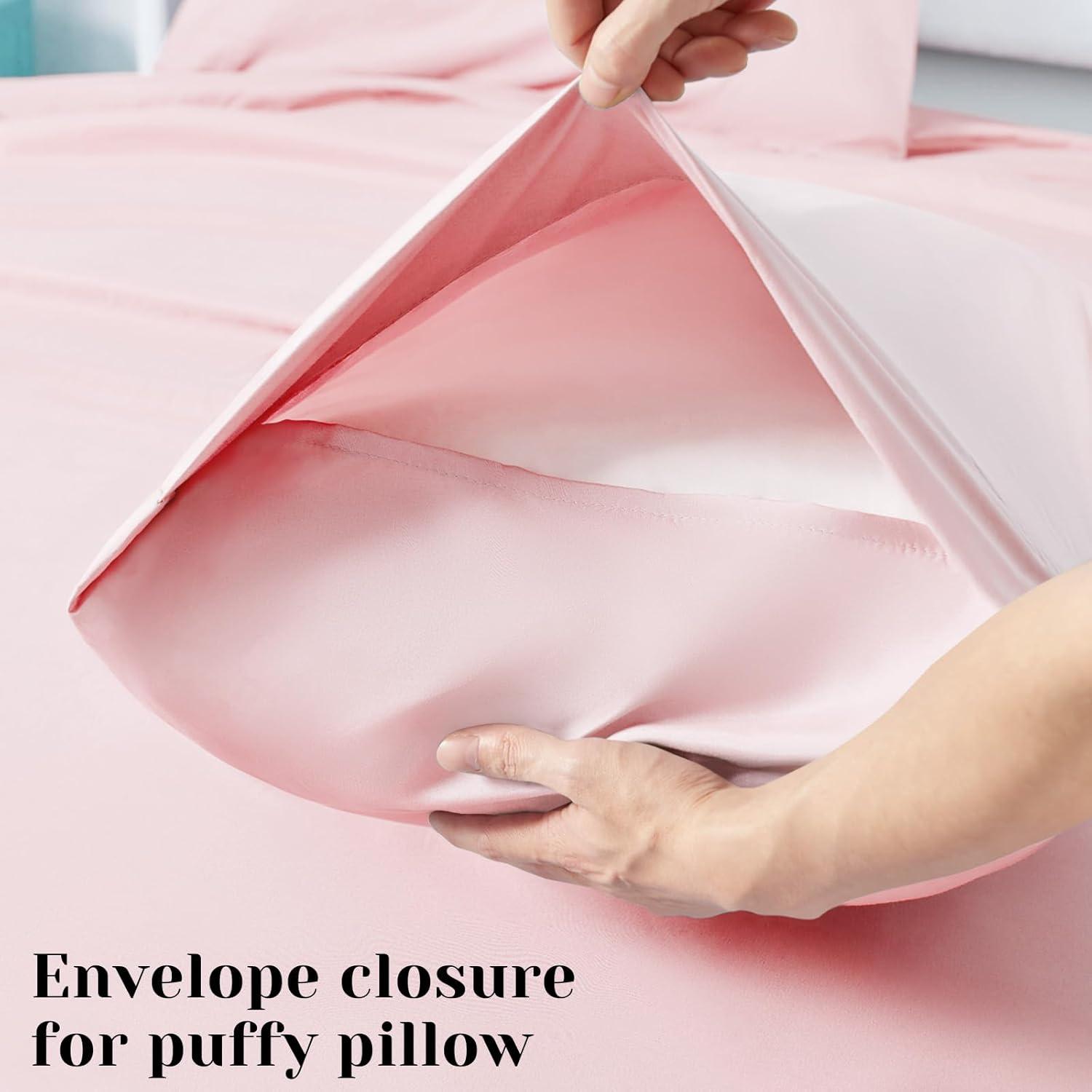 Swift Home | 4-Piece Solid Microfiber Sheet Set Blush Queen