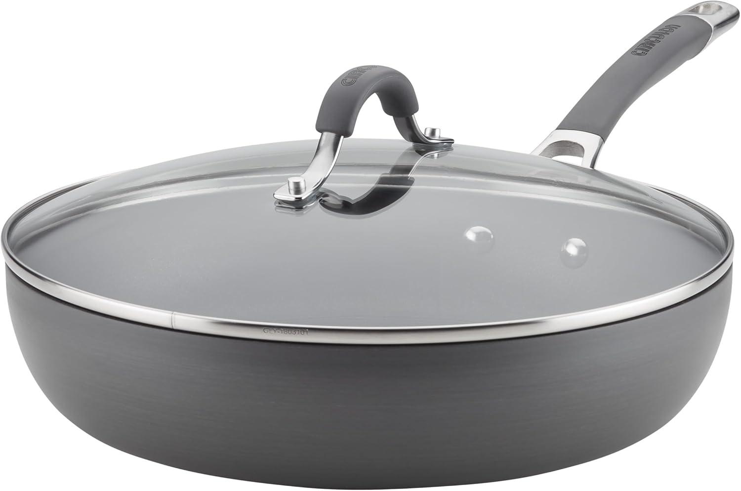 Circulon Radiance 12" Covered Deep Skillet: Nonstick Hard Anodized, 12 Inch with Lid, Oven & Dishwasher Safe