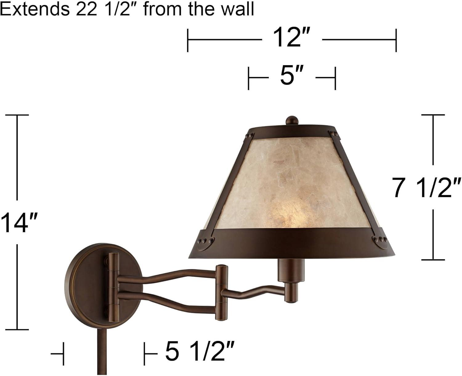 Franklin Iron Works Samuel Rustic Farmhouse Swing Arm Wall Lamp Bronze Plug-in Light Fixture Natural Mica Shade for Bedroom Bedside Living Room House