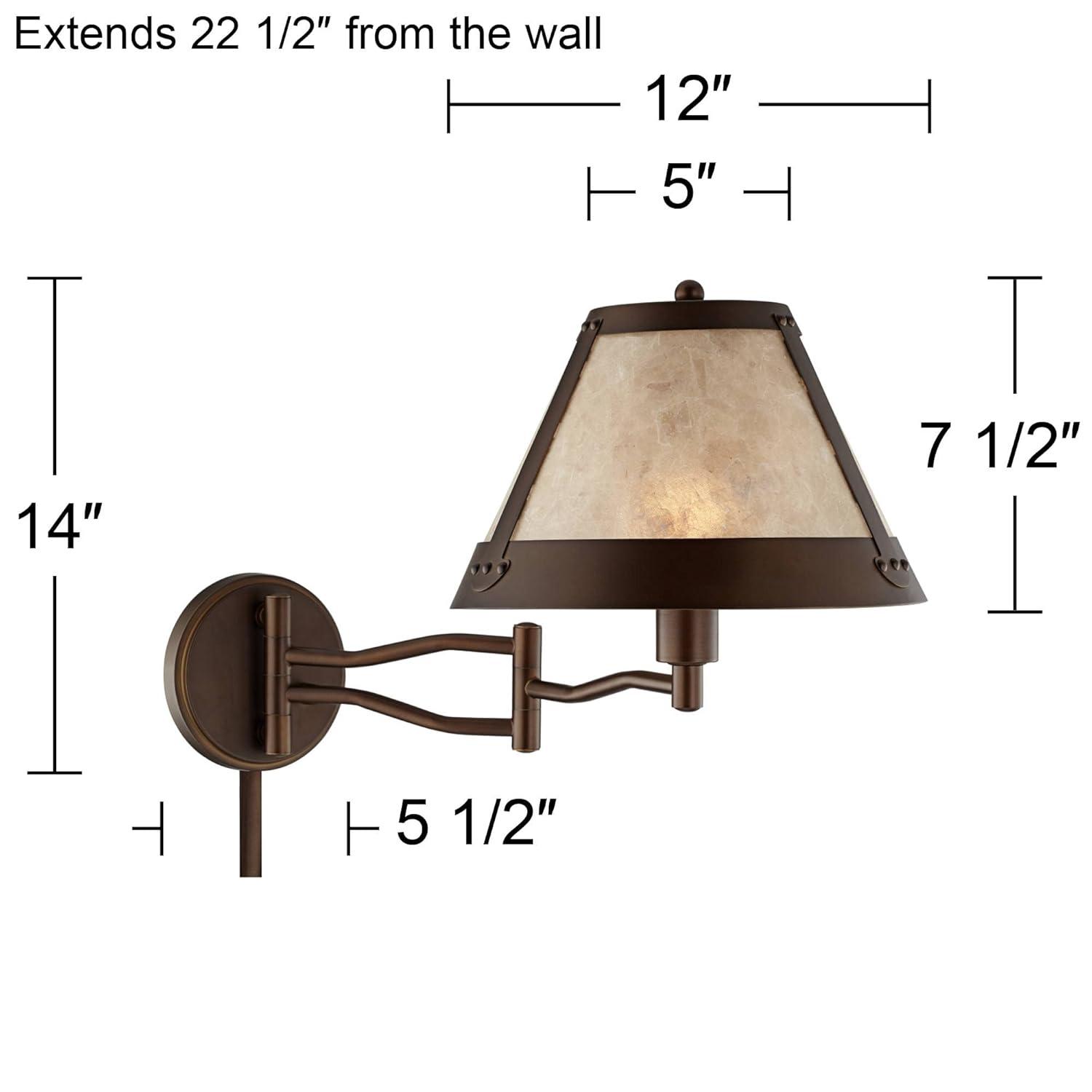 Franklin Iron Works Samuel Rustic Farmhouse Swing Arm Wall Lamp Bronze Plug-in Light Fixture Natural Mica Shade for Bedroom Bedside Living Room House