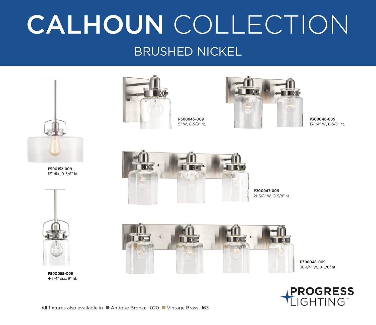 Progress Lighting Calhoun Collection 1-Light Bath & Vanity Wall Light, Brushed Nickel, Clear Glass Shade