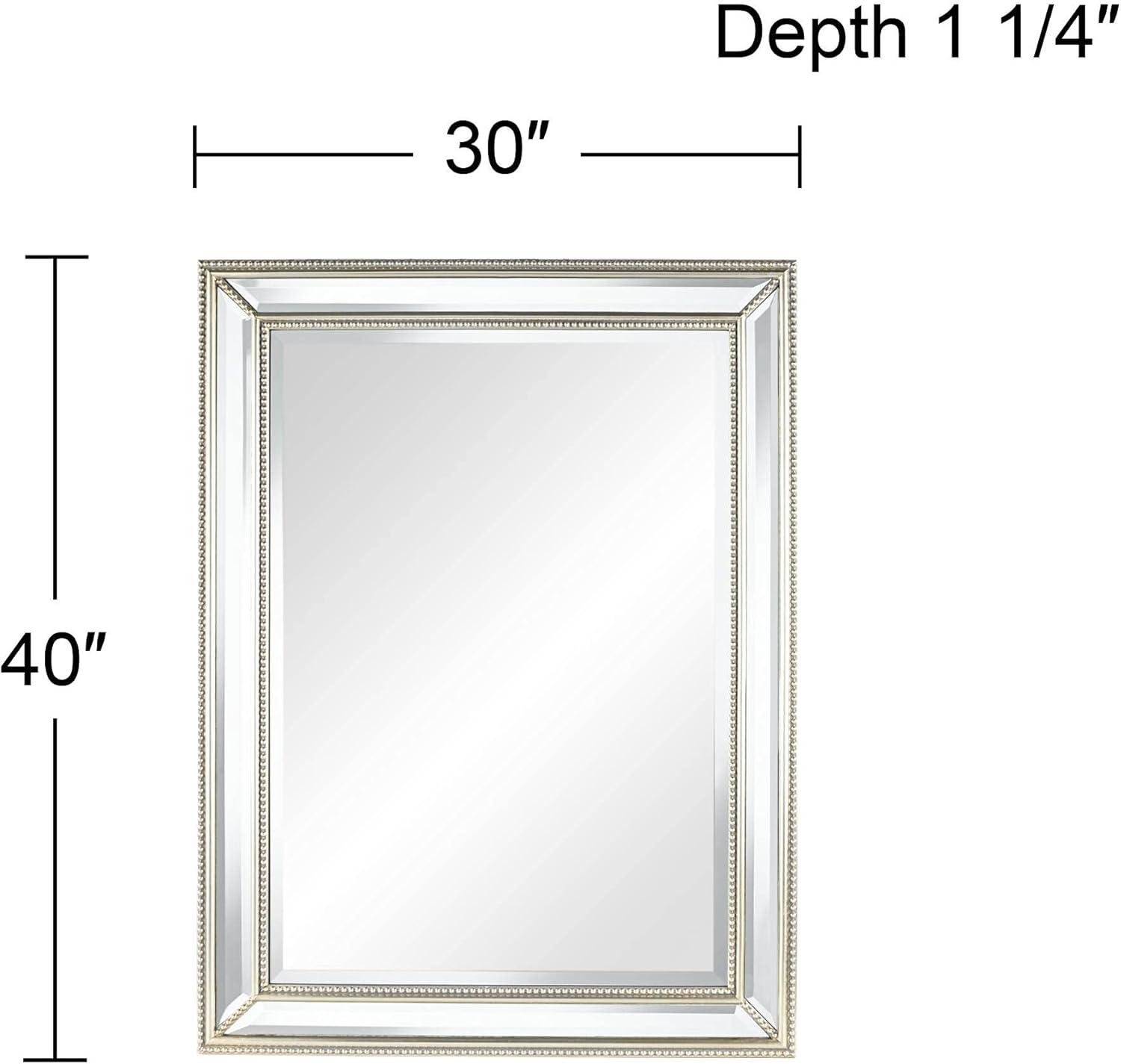 Elegant Beaded Silver Rectangular Wall Mirror with Beveled Glass