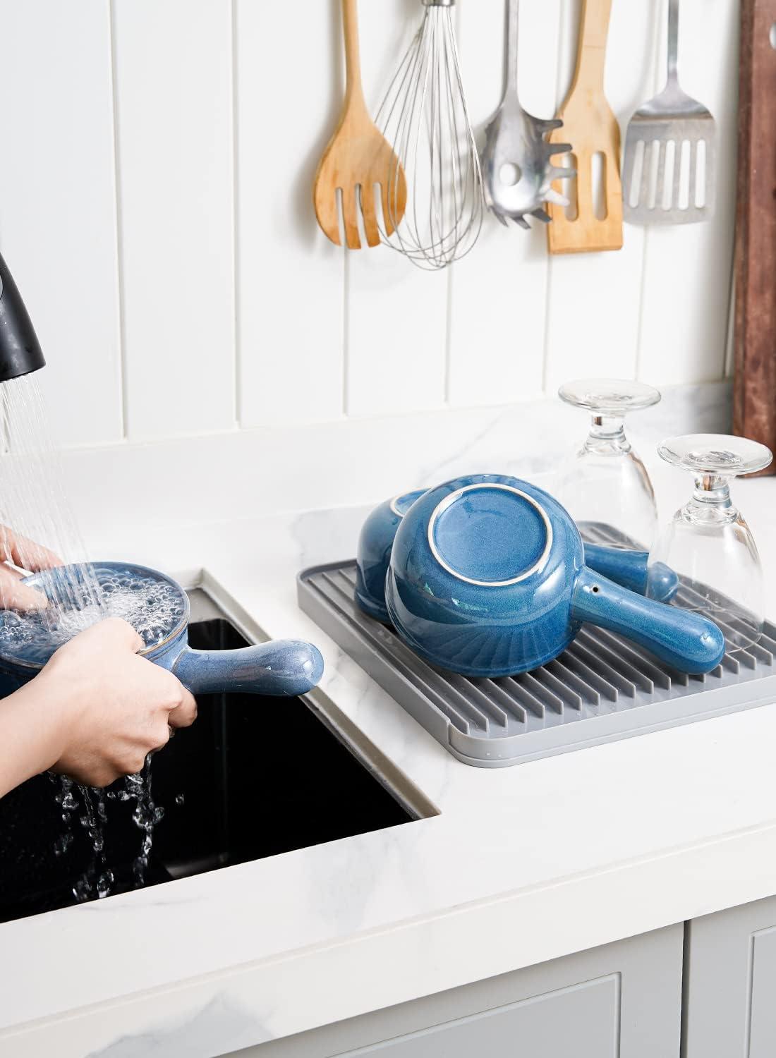 Ceylon Blue Ceramic Soup and Cereal Bowls with Handles, Set of 4