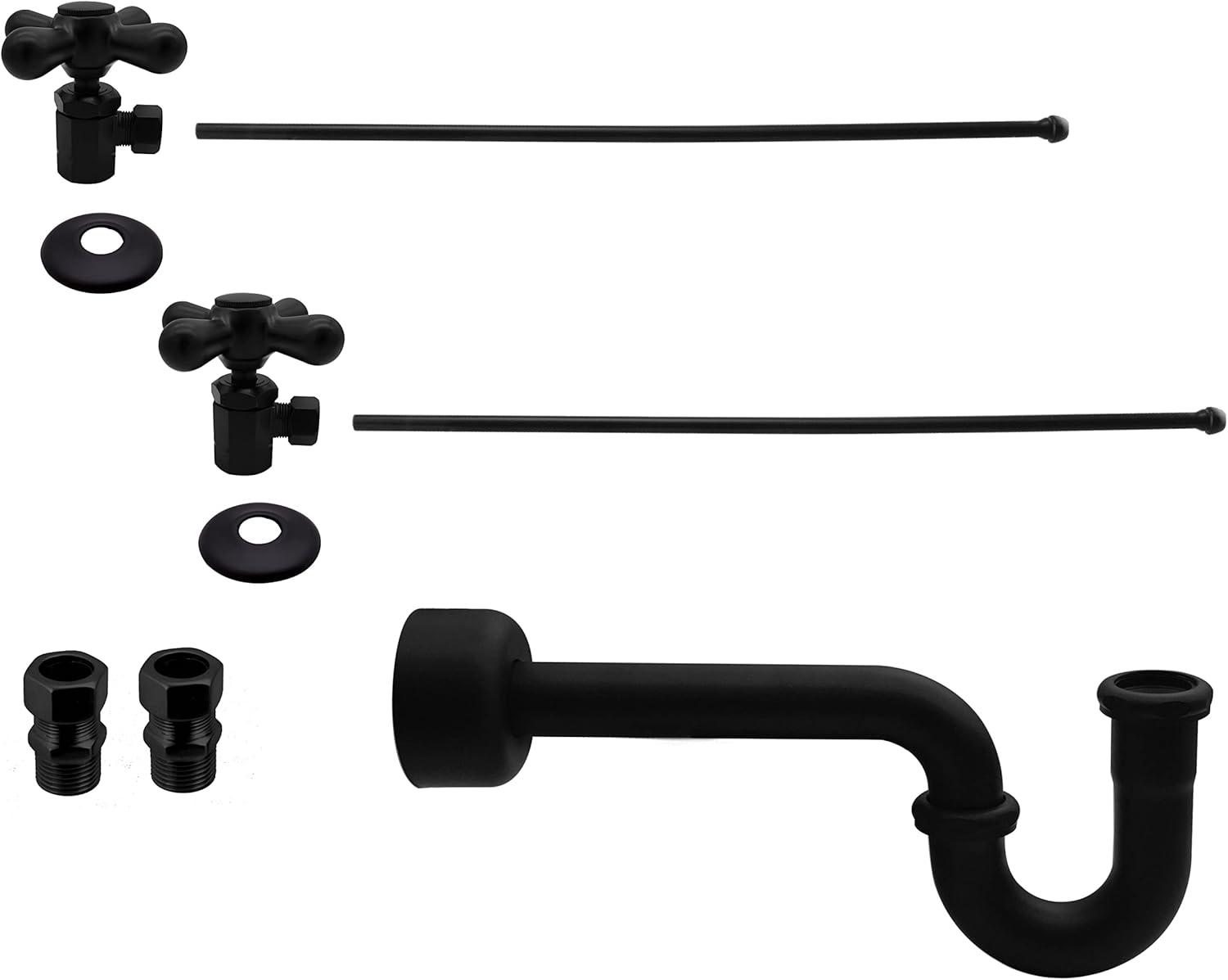 LA-Style Pedestal Sink Kit with P-Trap, Supply Lines, Flanges and Cross Handle Angle Stops