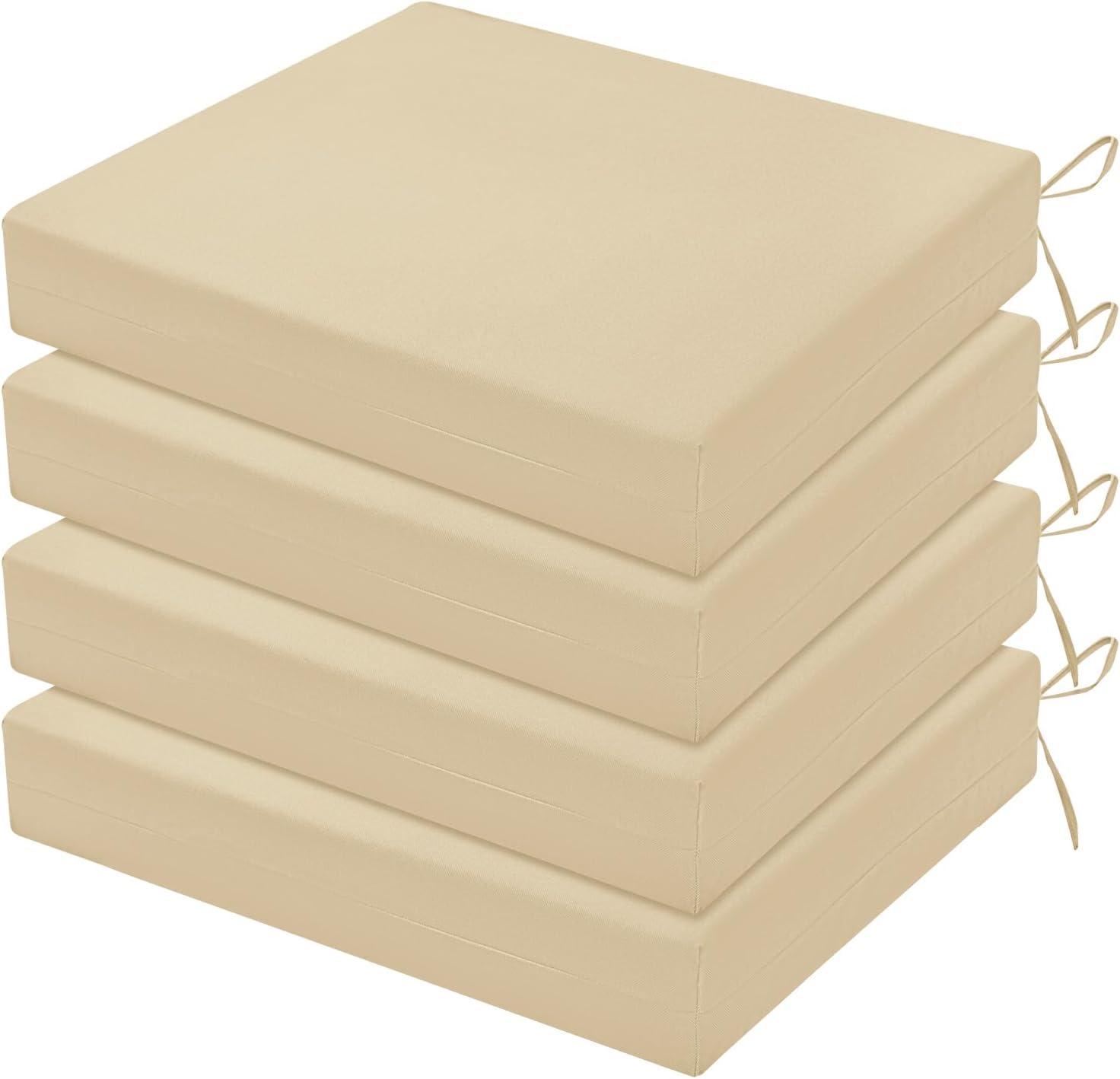 LOVTEX Outdoor Chair Cushions Set of 4, Waterproof Patio Chair Cushions with Ties, 18.5 x 16 x 3 inch, Khaki
