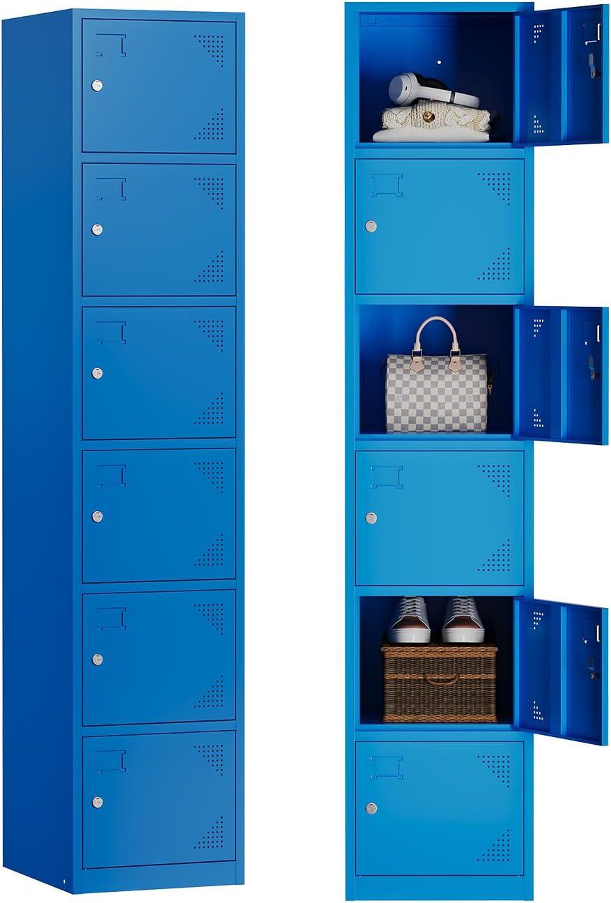 SISESOL Metal Locker Storage Cabinet with Doors and Shelves Metal Lockers with 6 Doors,71" Lockable Small Locker Storage Cabinet for Employees,School, Office, Home, Gym (Gray)