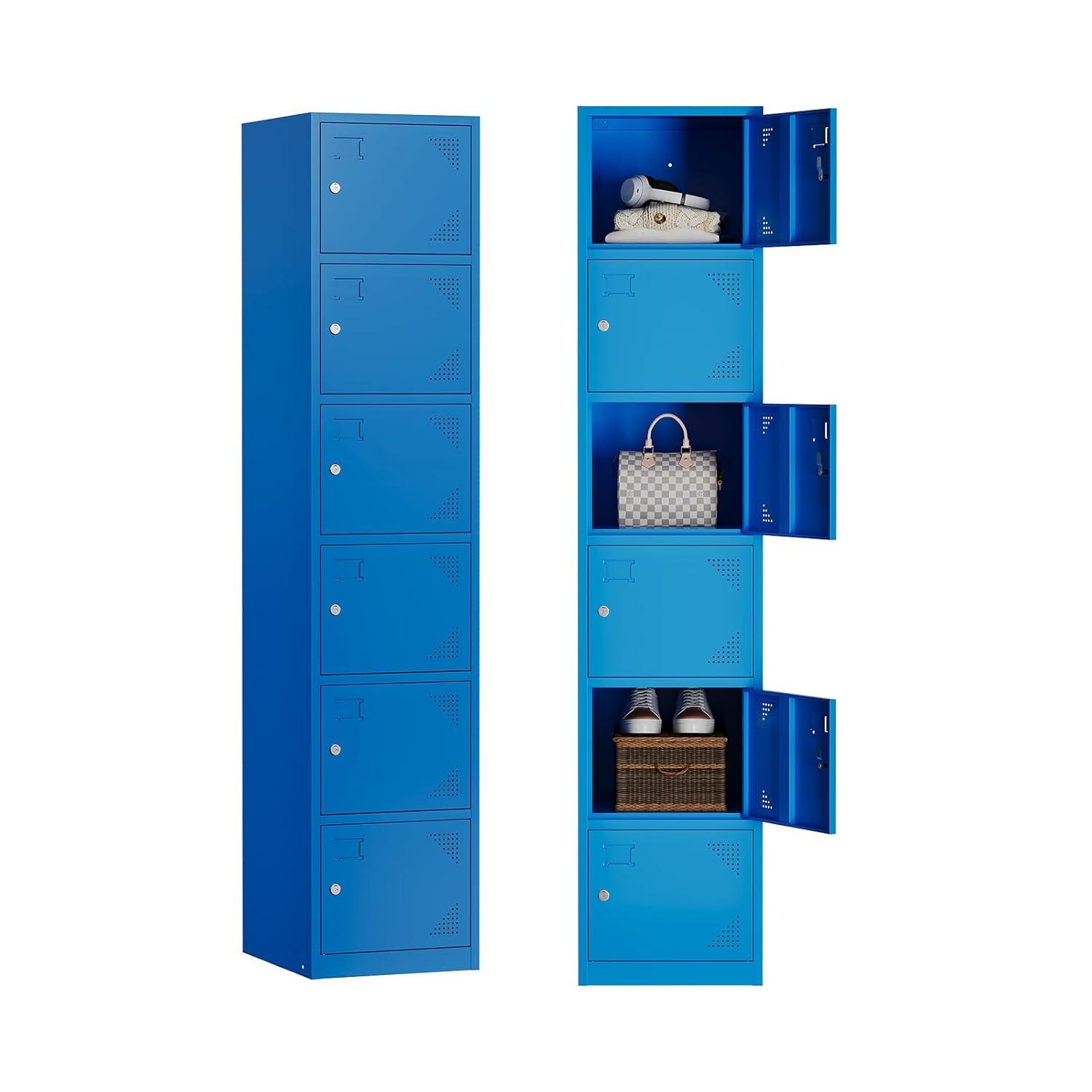 SISESOL Metal Locker Storage Cabinet with Doors and Shelves Metal Lockers with 6 Doors,71" Lockable Small Locker Storage Cabinet for Employees,School, Office, Home, Gym (Gray)