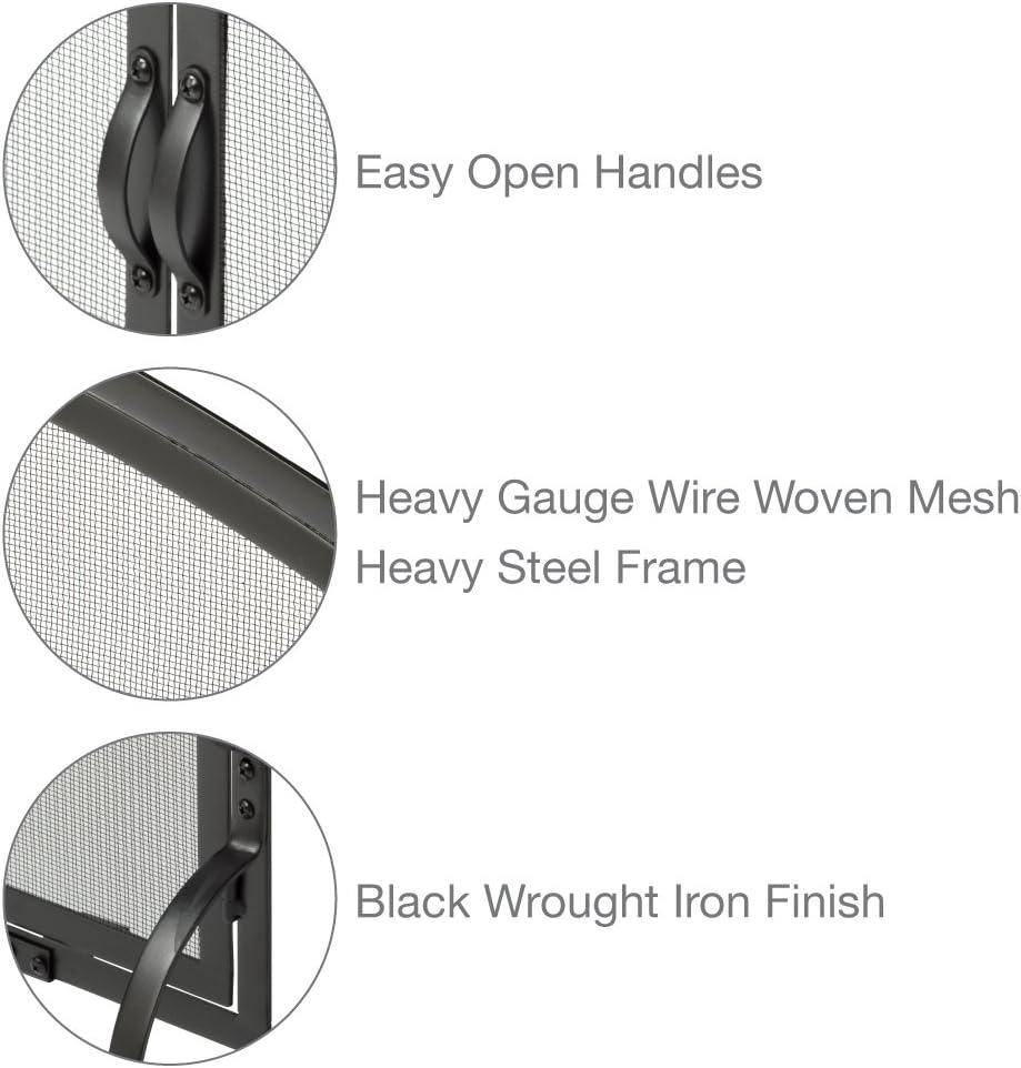 UniFlame Single Panel Black Wrought Iron Screen with Doors