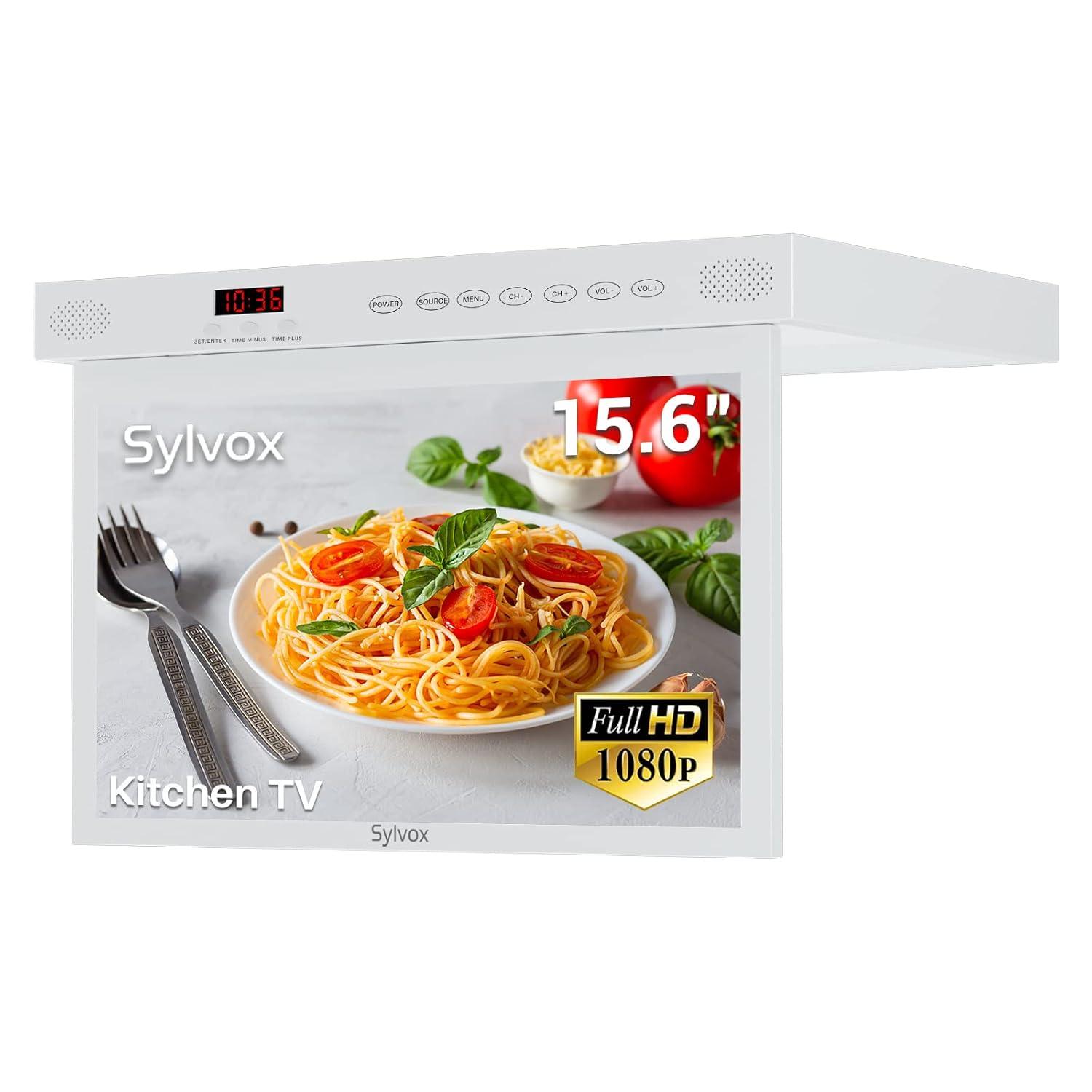 SYLVOX 15.6 inch Smart Kitchen TV, 1080P FHD Under Cabinet TV, Smart Android TV Built-in Google Play, Support Google Assistant WiFi Bluetooth