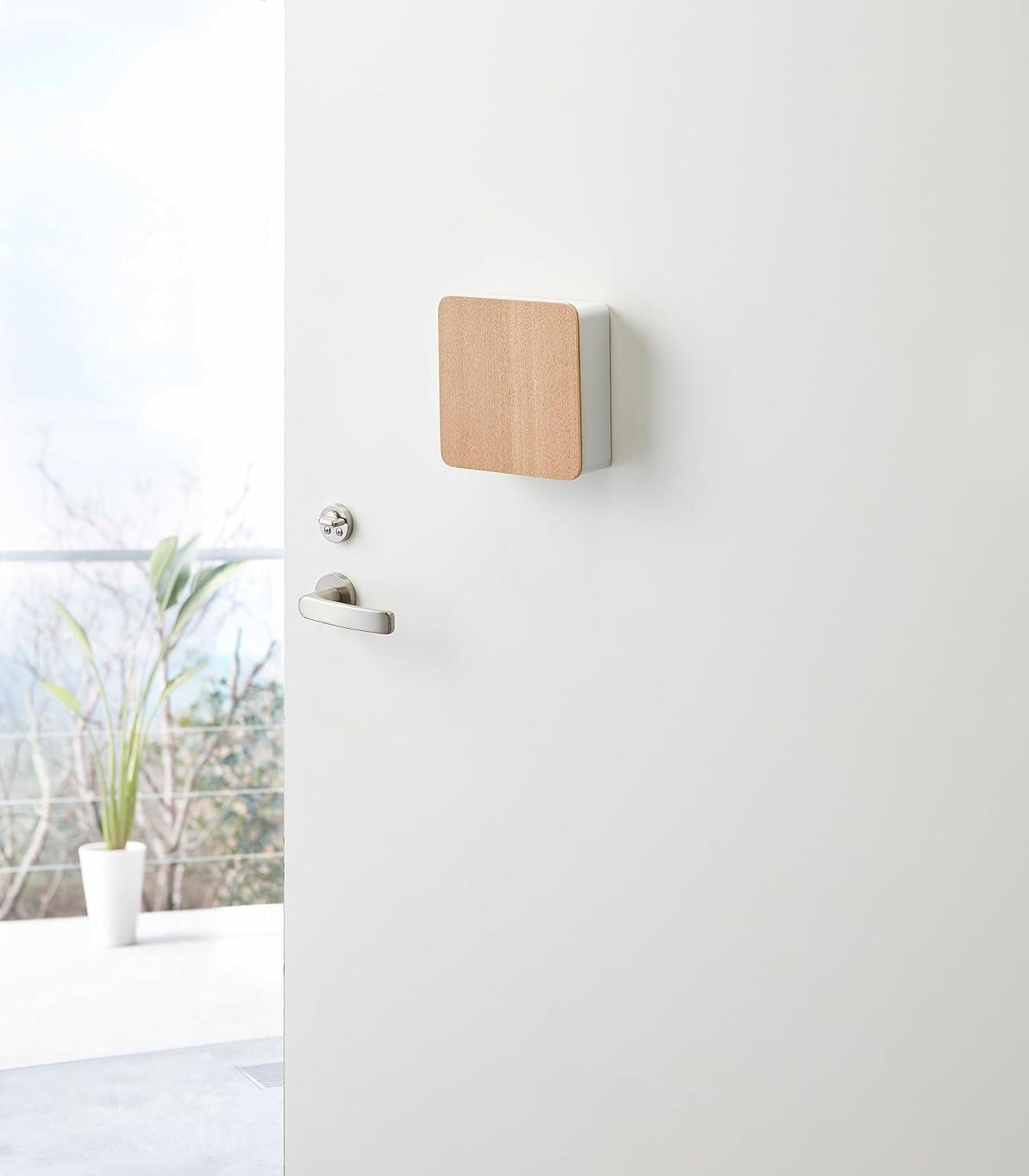 Yamazaki Home Square Magnetic Key Cabinet, Wood Accented Keychain Organizer, Steel + Wood, Magnetic