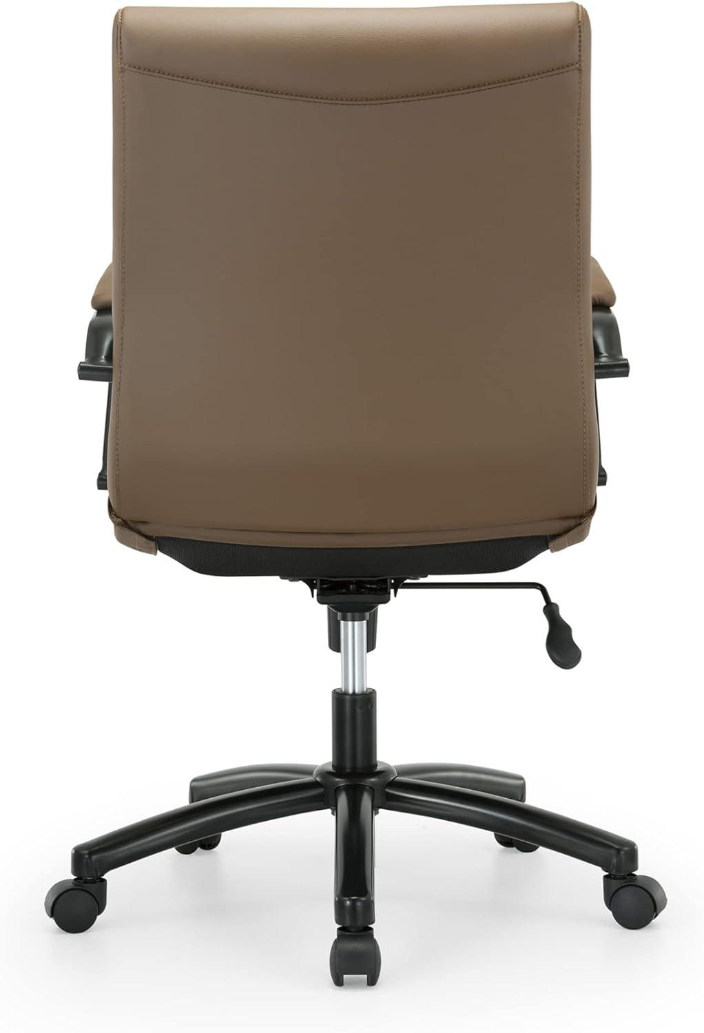 Brown and Black Leather Mid-Back Office Chair with Metal Frame