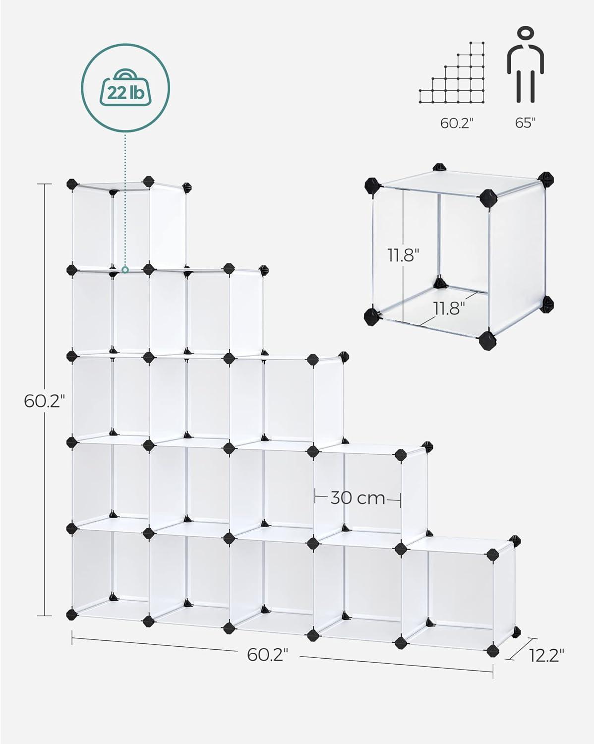 SONGMICS DIY 16 Cube Storage Organizer Shelf Closet Cubbie Storage Bookcase for Bedrrom Living Room White Translucent