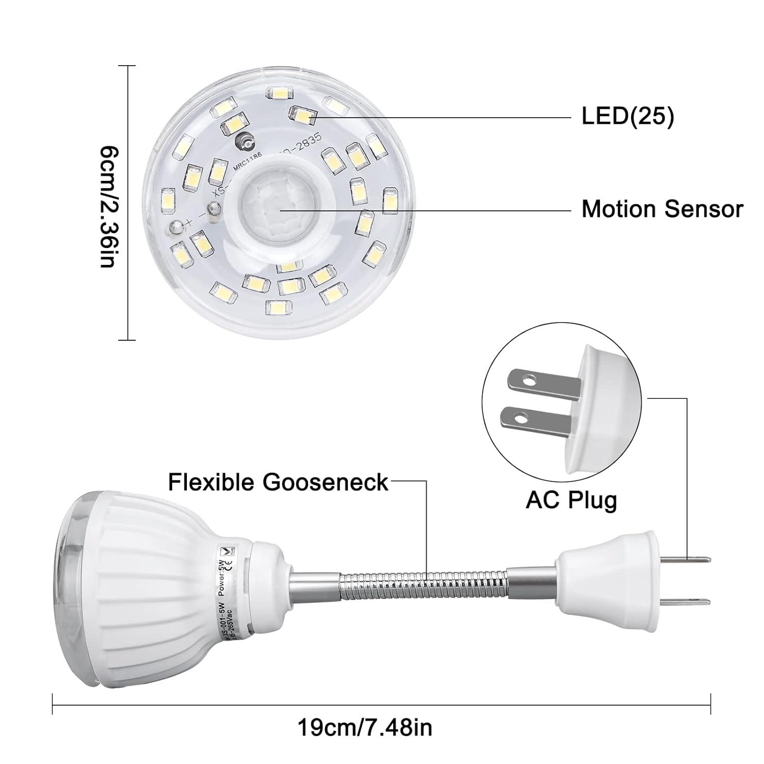 Plug in Motion Sensor Night Light Indoor, PIR Infrared Motion-Activated LED Night Light for AC Outlet,Dusk to Dawn Sensor Smartlight,360° Directional Rotating for Garage Stairway, 5W White