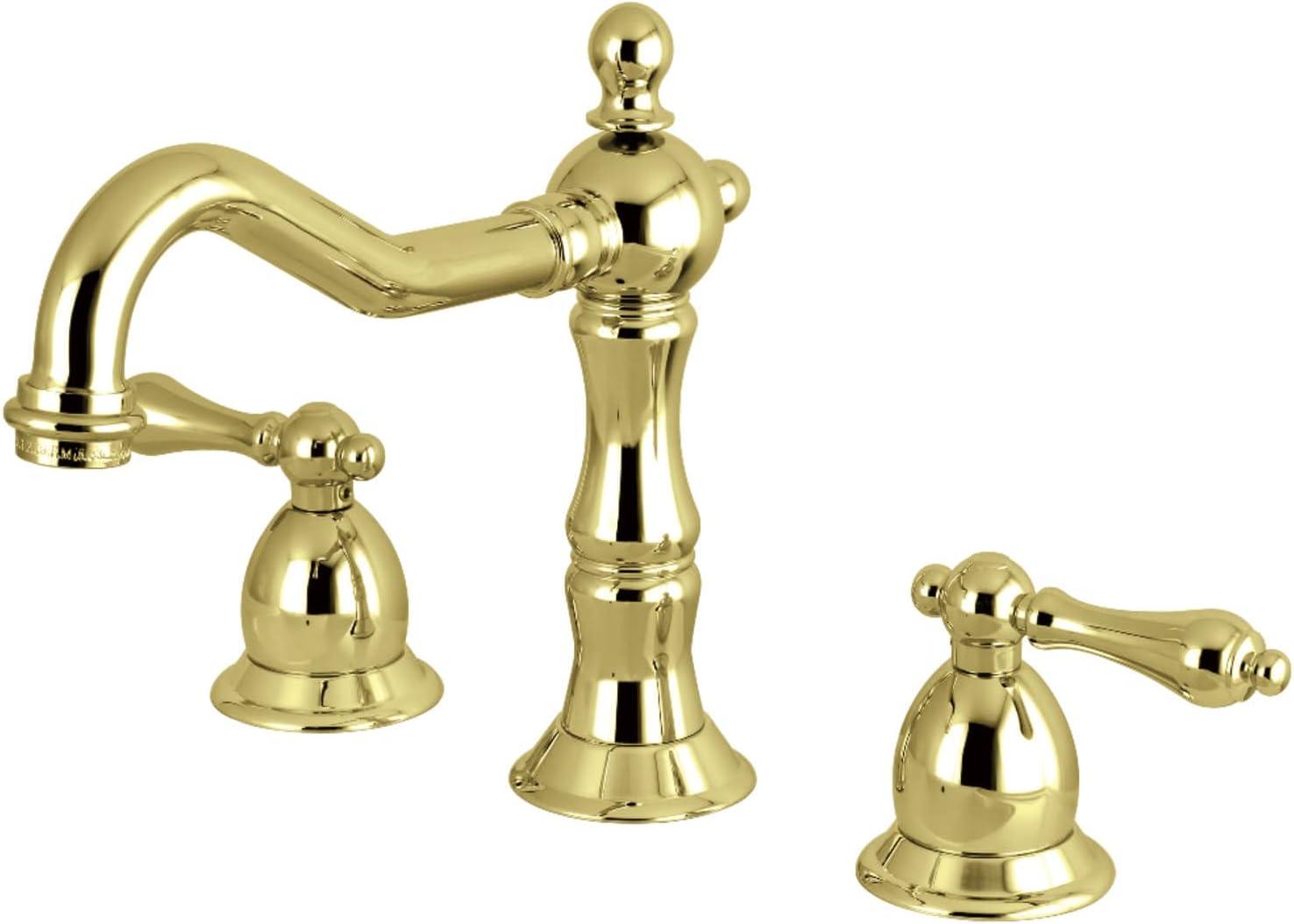 Kingston Brass Heritage Two-Handle 3-Hole Deck Mount Widespread Bathroom Faucet with Brass Pop-Up Drain