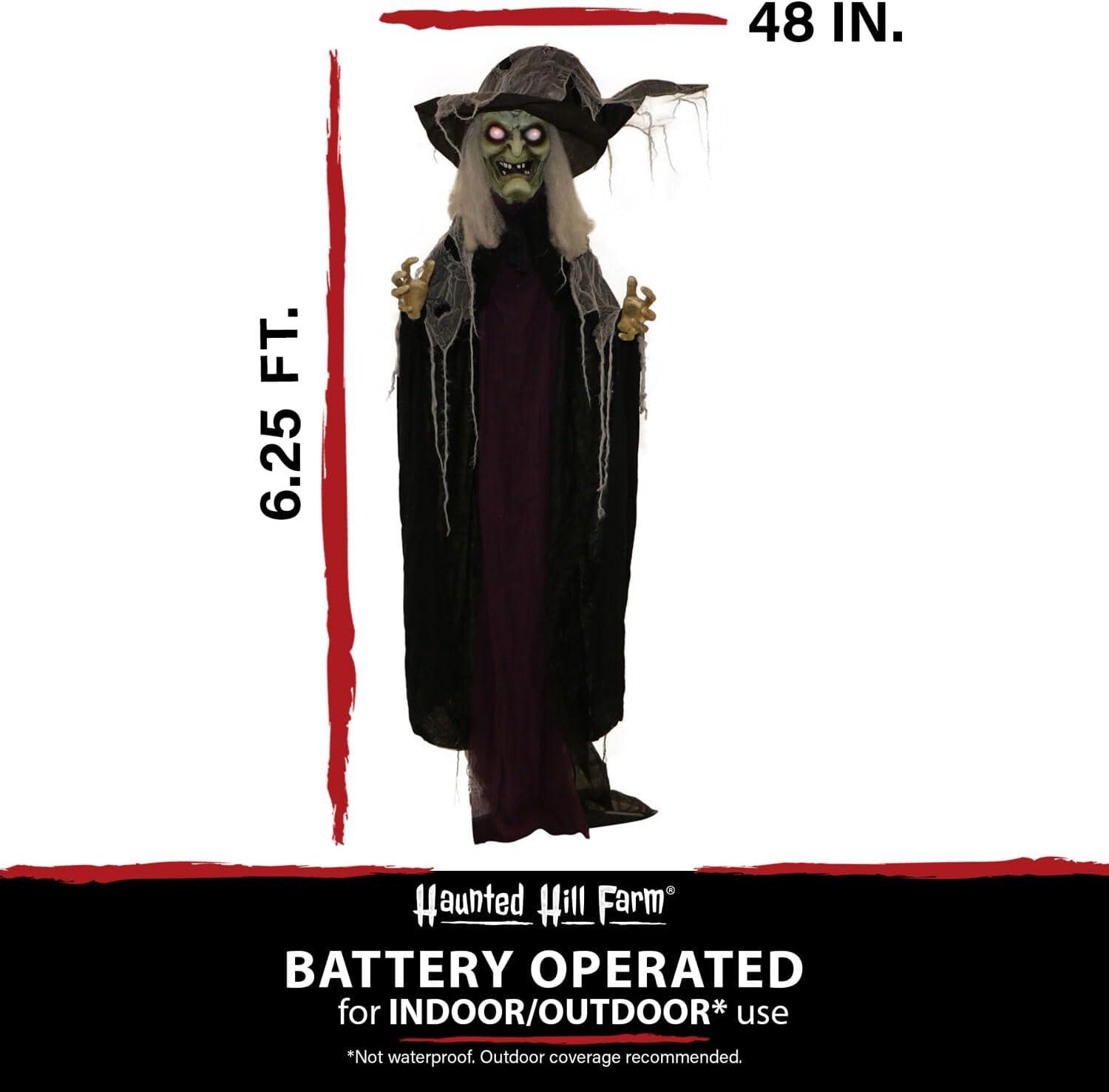 c&g home Life-Size Poseable Witch with Lights and Sound, Indoor/Covered Outdoor Halloween Decoration