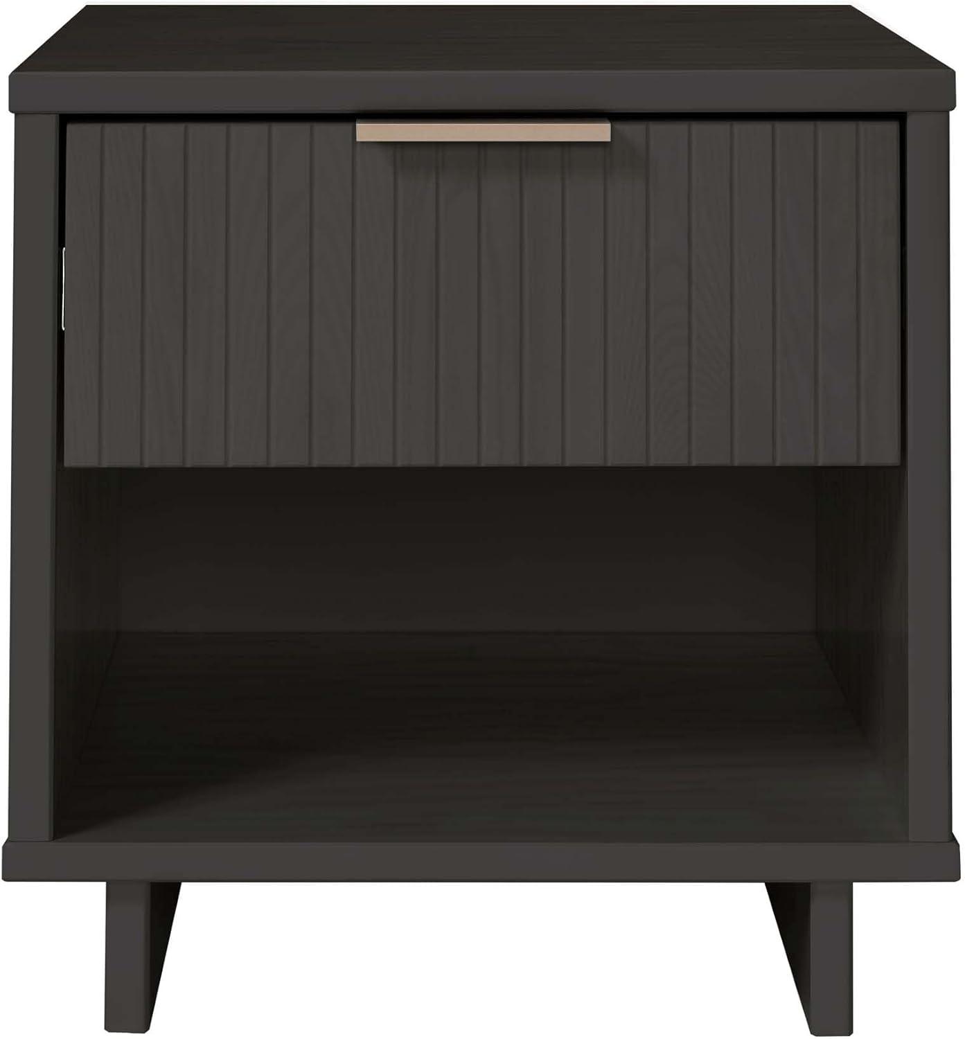 Manhattan Comfort Granville Modern 1 Drawer Nightstand Dark Gray : Bedroom Storage with Shelf, Wood Frame
