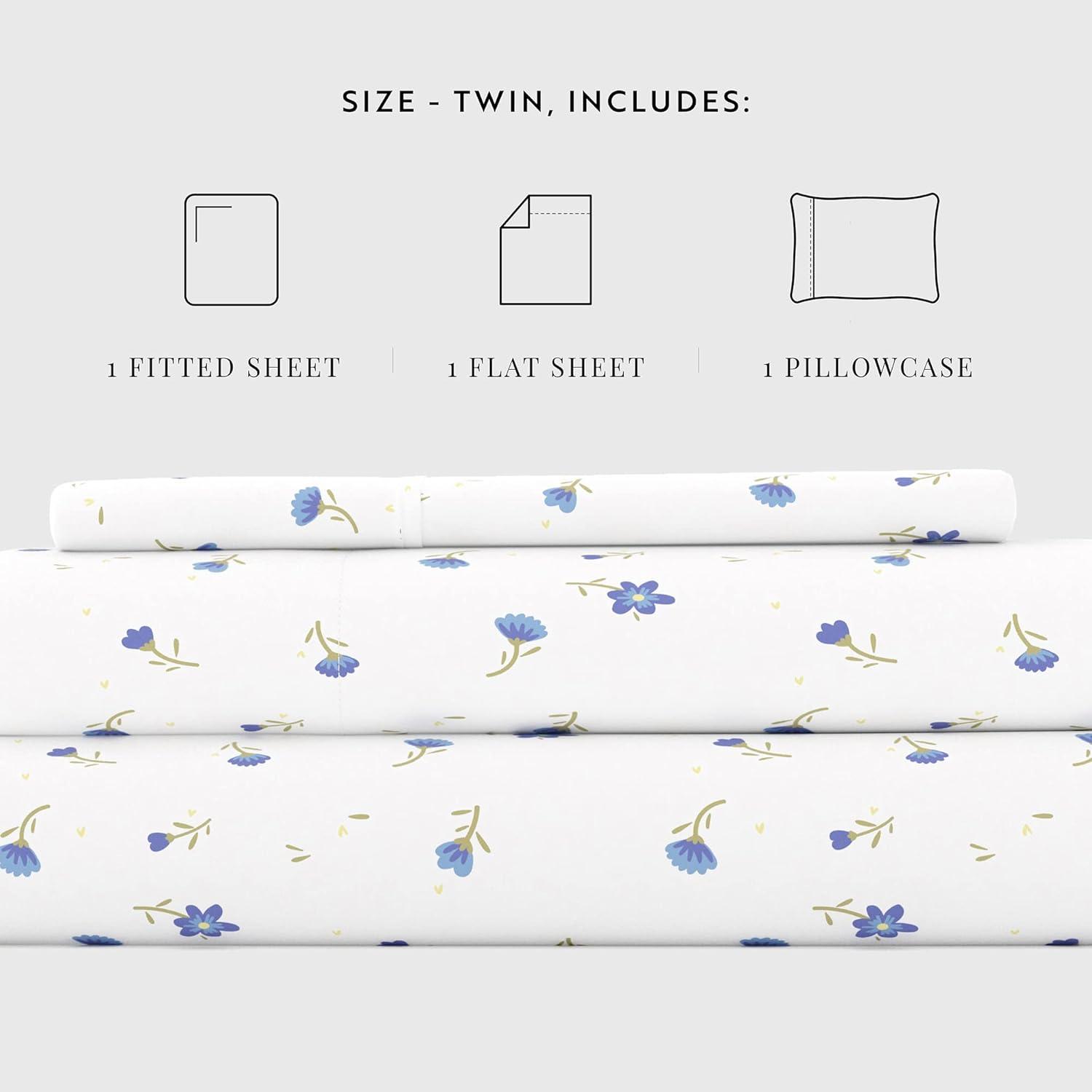 Simply Soft by Merit Linens 4-Piece Blue or Pink Floral Patterned Twin Bed Sheet Set