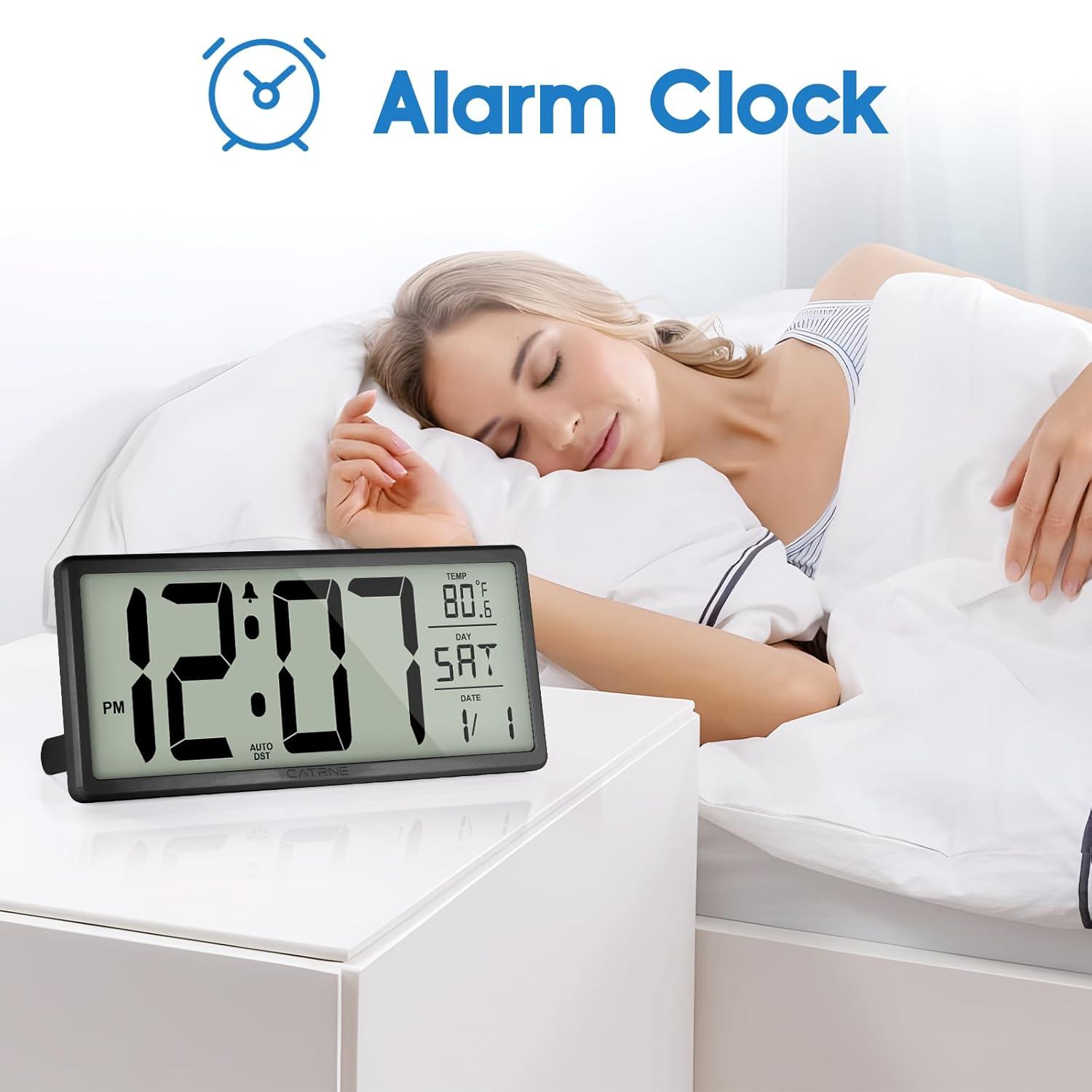 WallarGe 14.5'' Large Digital Wall Clock Battery Operated with Jumbo Numbers, Temperature and Date - Easy to Read and Set, Auto DST