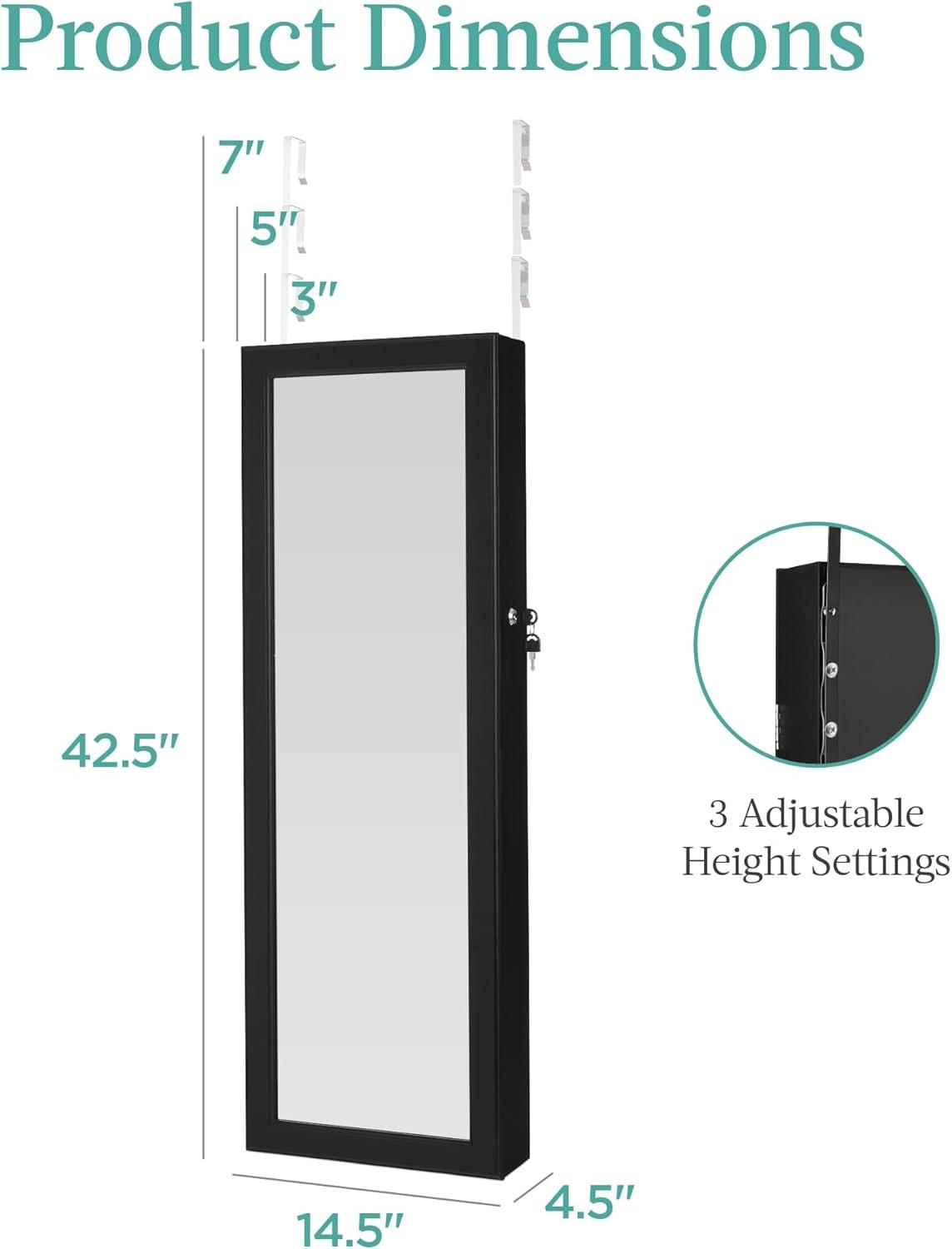 Best Choice Products Hanging Mirror Jewelry Armoire, Door or Wall Mounted Cabinet w/ LED Lights, Lock