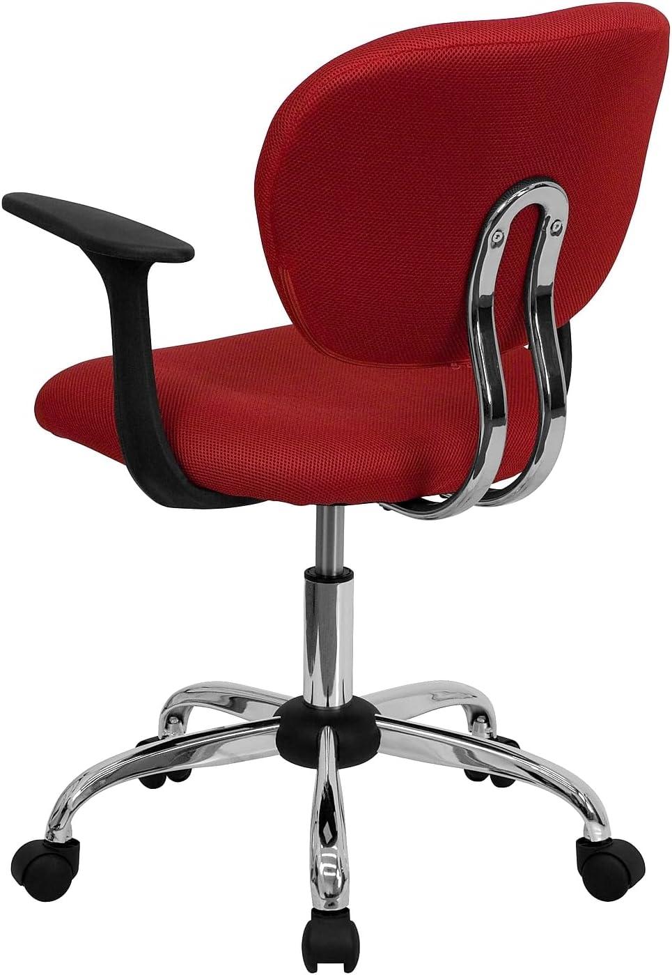 Flash Furniture Mid-Back Red Mesh Padded Swivel Task Office Chair with Chrome Base and Arms