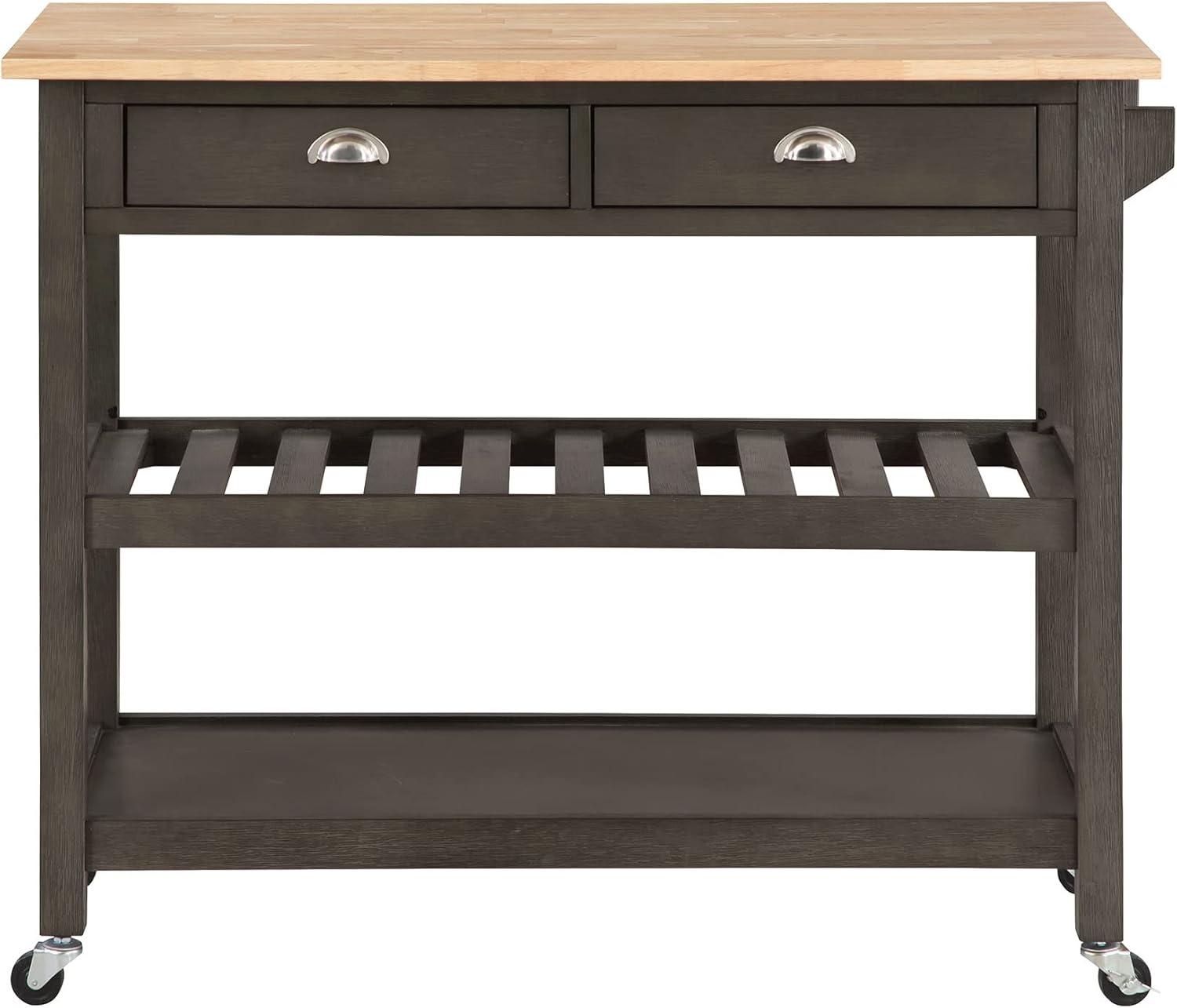 Gray Wood Butcher Block Kitchen Cart with Wine Rack