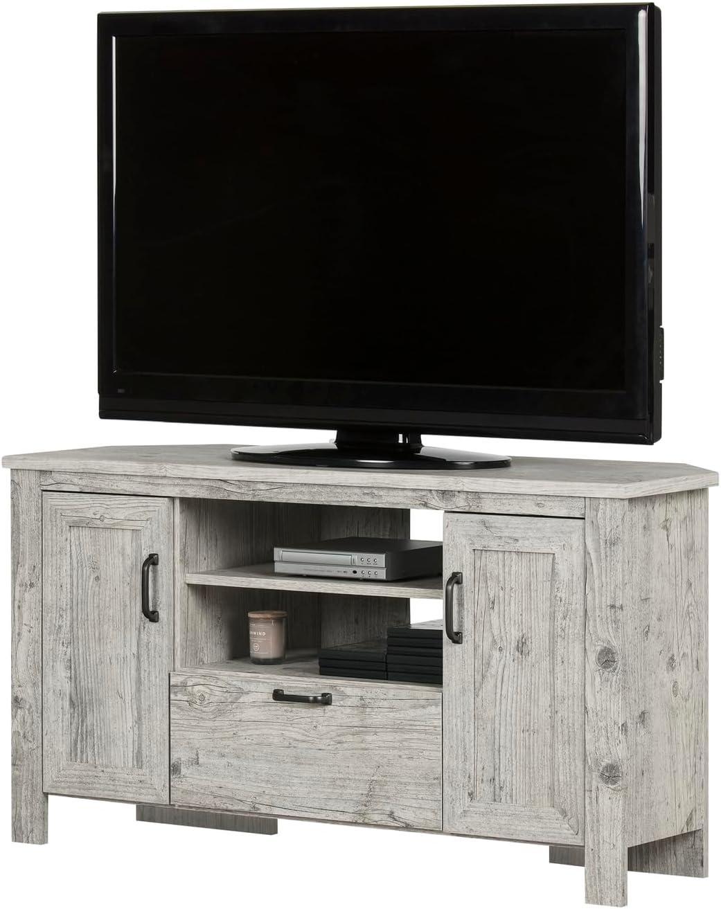 Lionel Corner TV Stand for TVs up to 48" Light Gray - South Shore: Farmhouse Style, Media Storage, Metal Handles