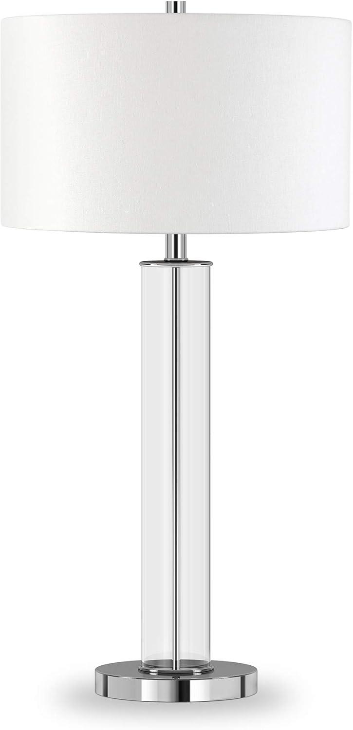 Evelyn&Zoe 29" Traditional Clear Glass Table Lamp with White Drum Linen Shade