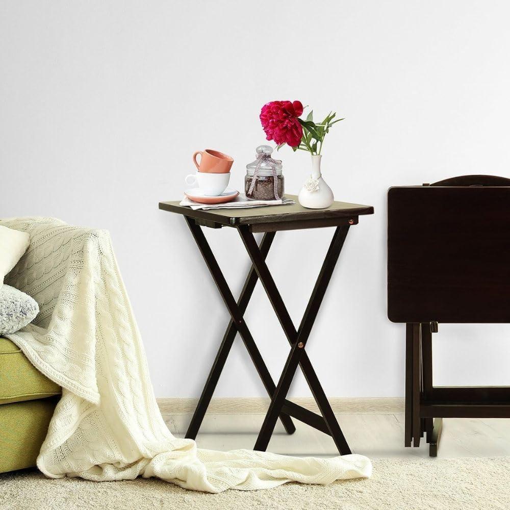 5-Piece TV Tray Table Set with Holder in Espresso (4 Trays, 1 Stand)