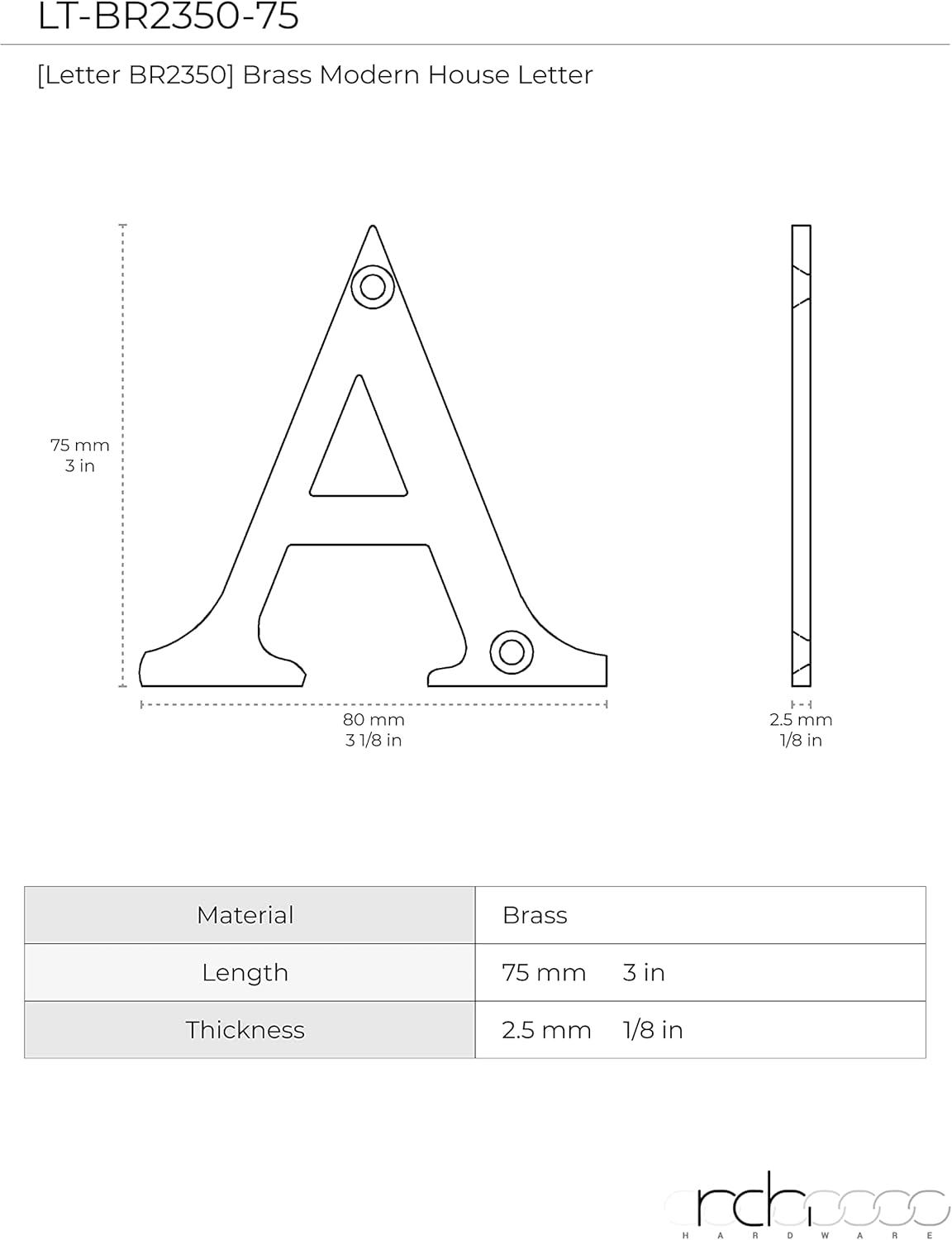 3'' H Brass House Letter