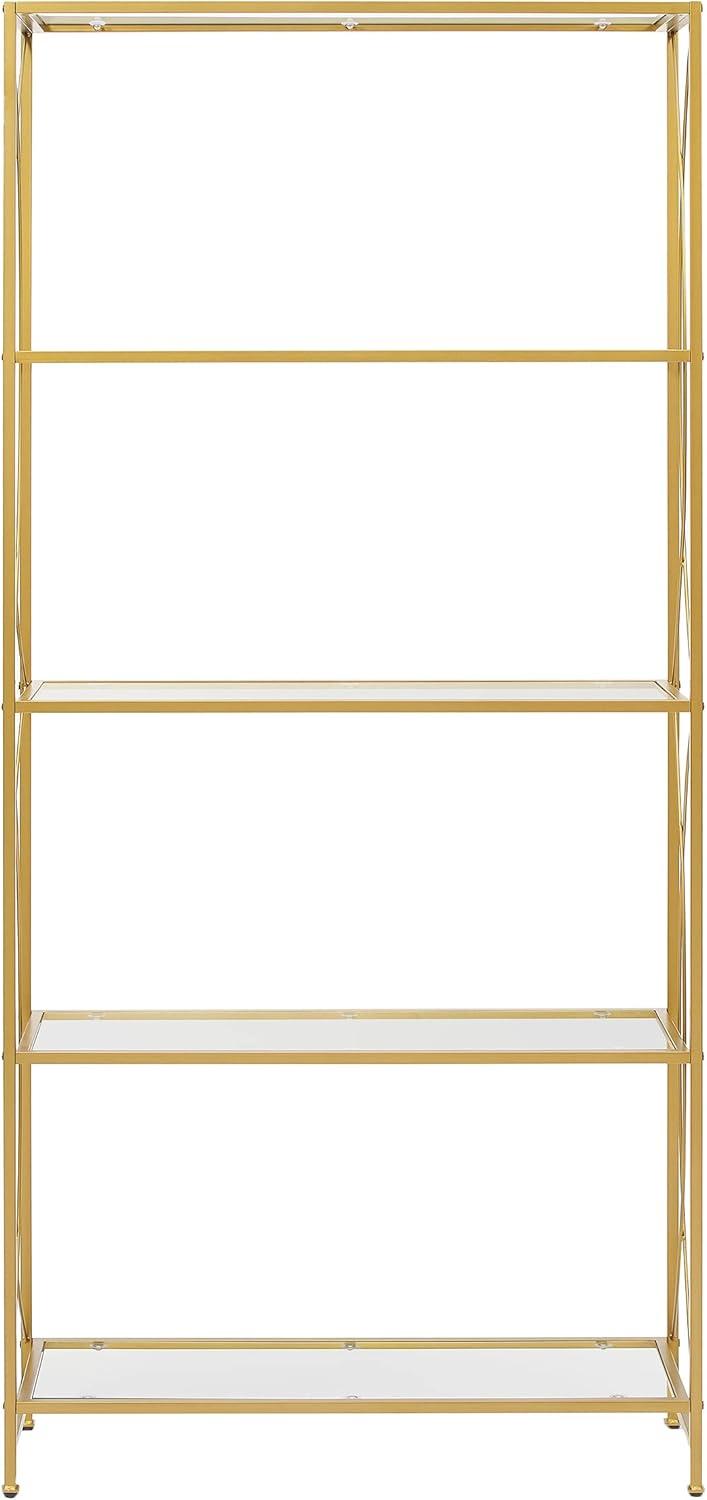 76" Helena Etagere Gold - Crosley: Sturdy Steel Frame, Curved Accents, 4 Clear Glass Shelves