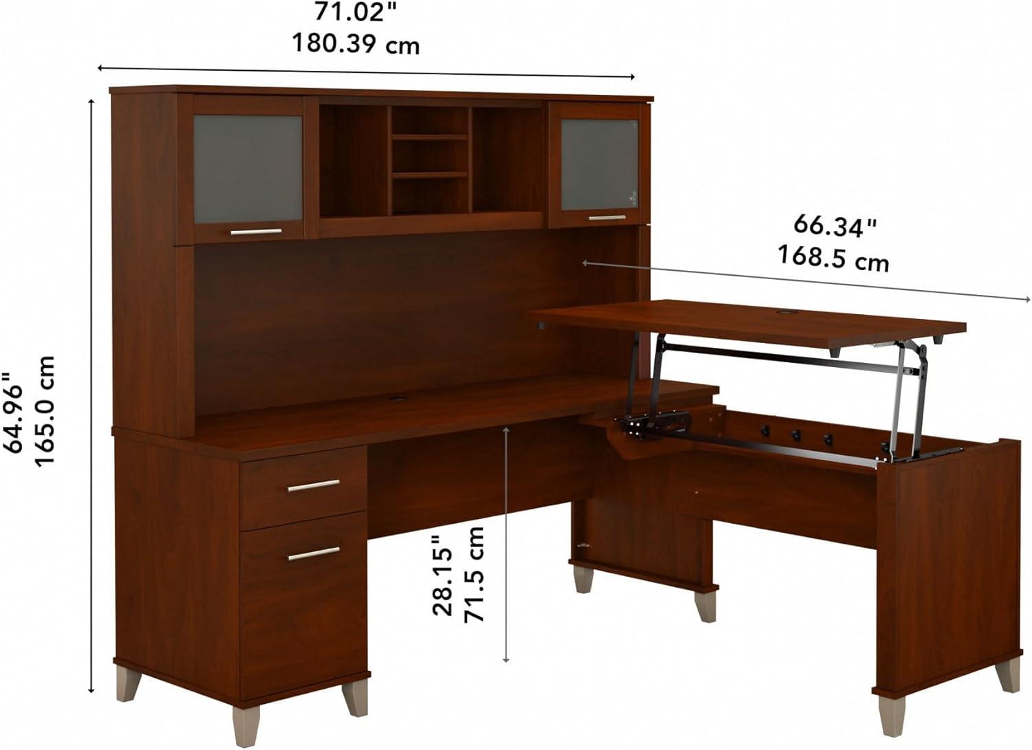 Bush Furniture Somerset 72W Sit to Stand L Desk with Hutch in Hansen Cherry