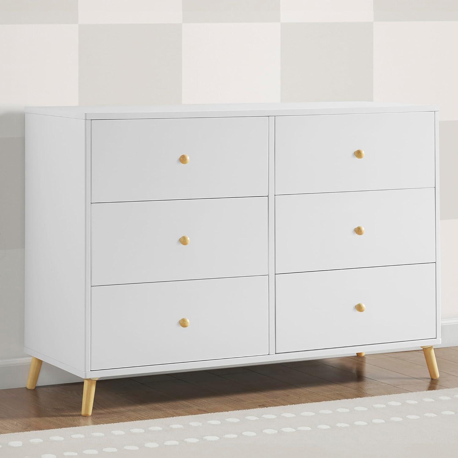 Delta Children Essex 6 Drawer Dresser, Bianca White/Natural