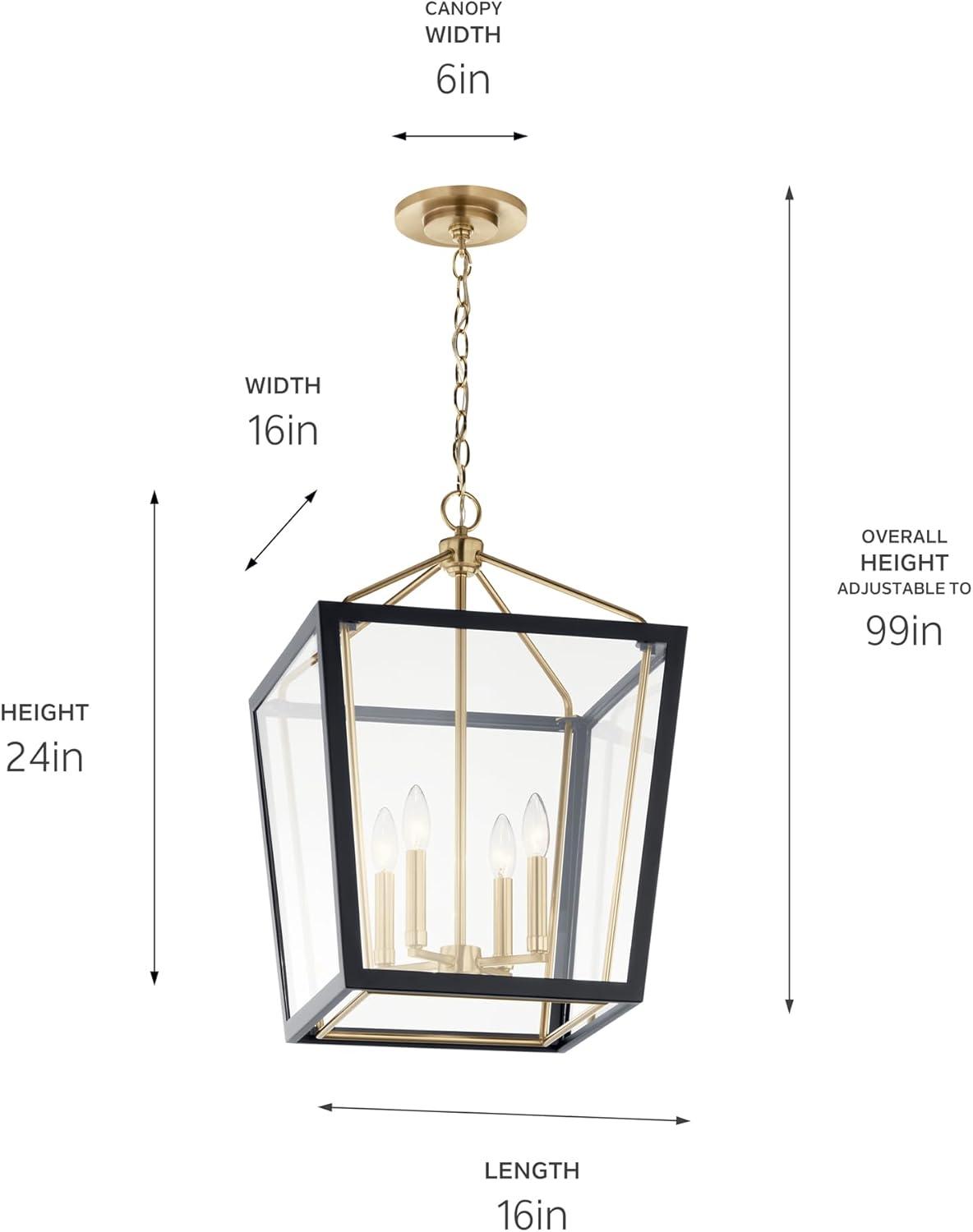 Delvin 24 Inch 4 Light Pendant with Clear Glass in Champagne Bronze and Black