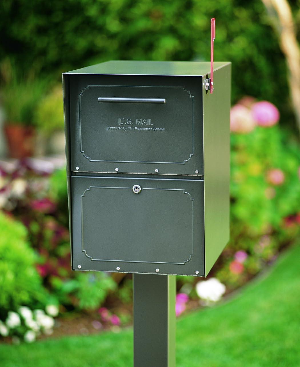 Extra Large Graphite Bronze Steel Locking Post Mount Mailbox