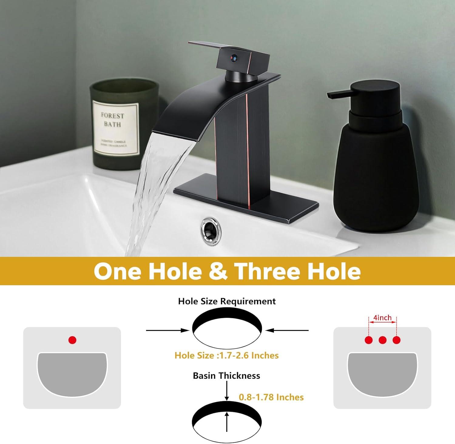 Oil Rubbed Bronze Waterfall Bathroom Faucet with Deckplate and Pop-Up Drain